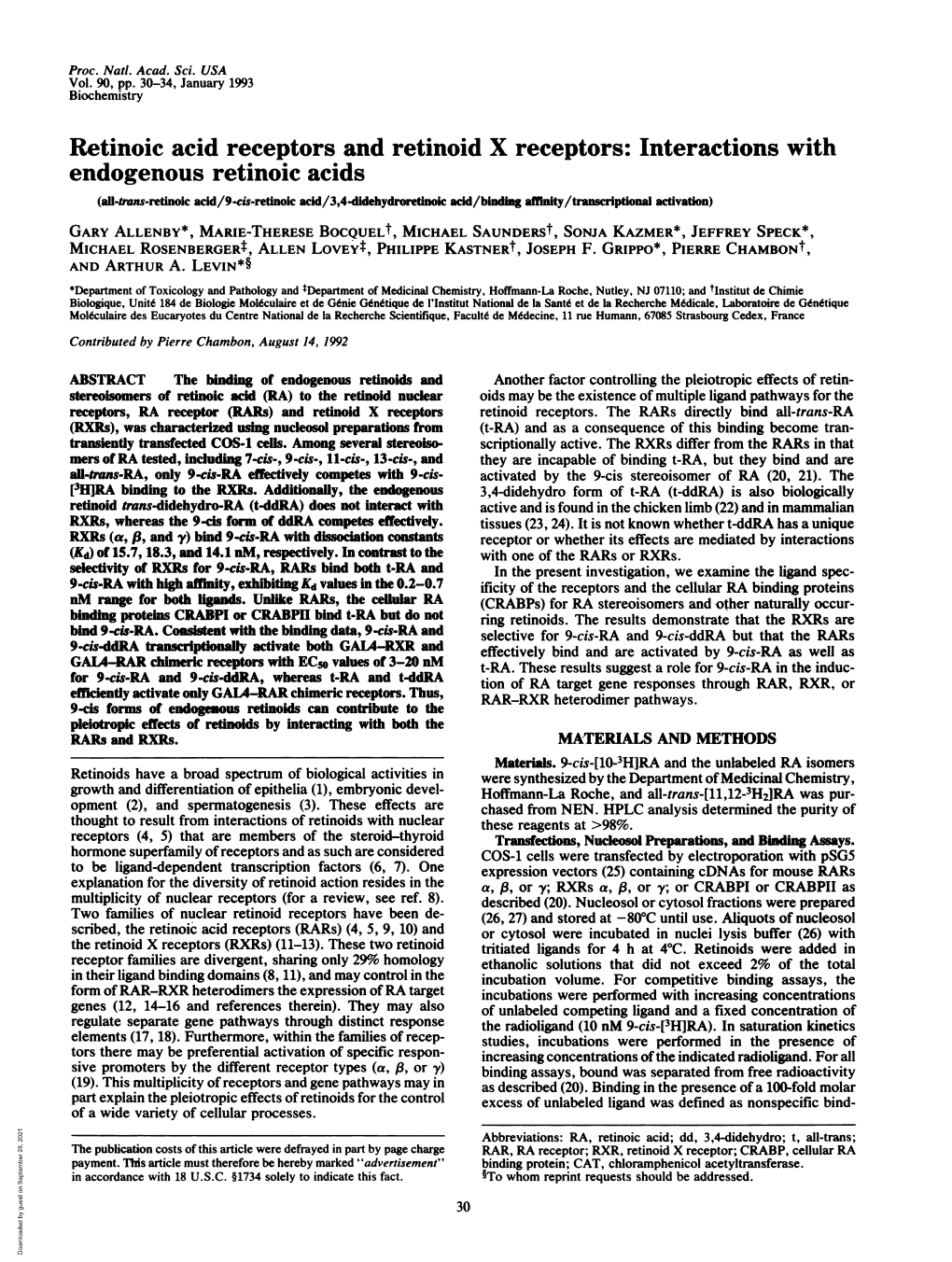 Retinoic Acid Receptors and Retinoid X Receptors: Interactions With