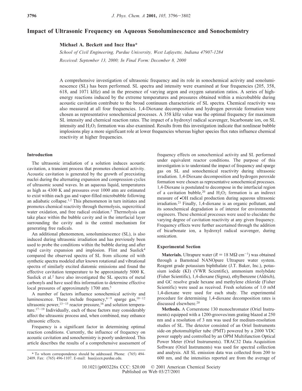 Impact of Ultrasonic Frequency on Aqueous Sonoluminescence and Sonochemistry