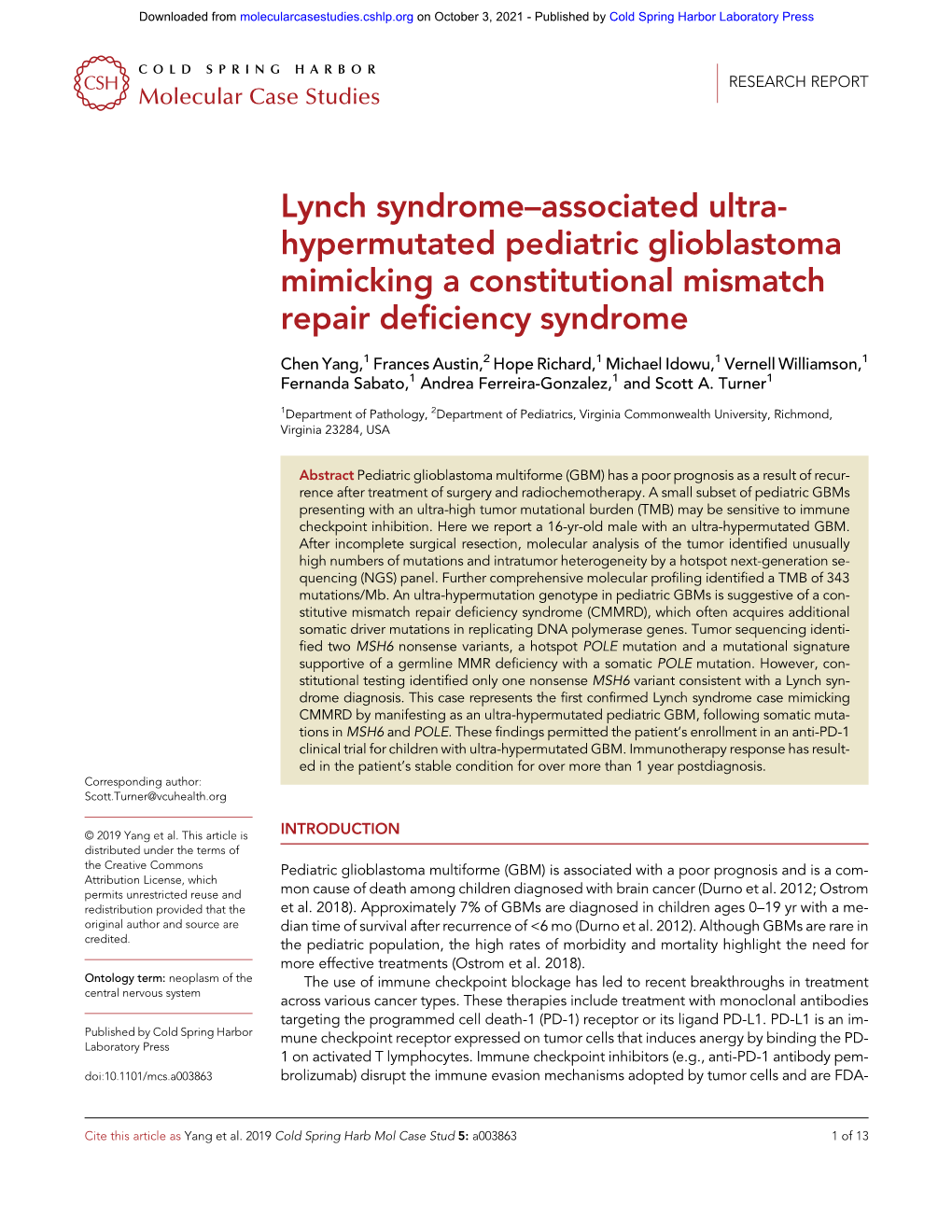 Lynch Syndrome–Associated Ultra-Hypermutated Pediatric