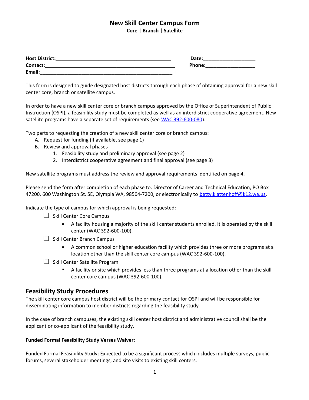 New Skill Center Campus Form