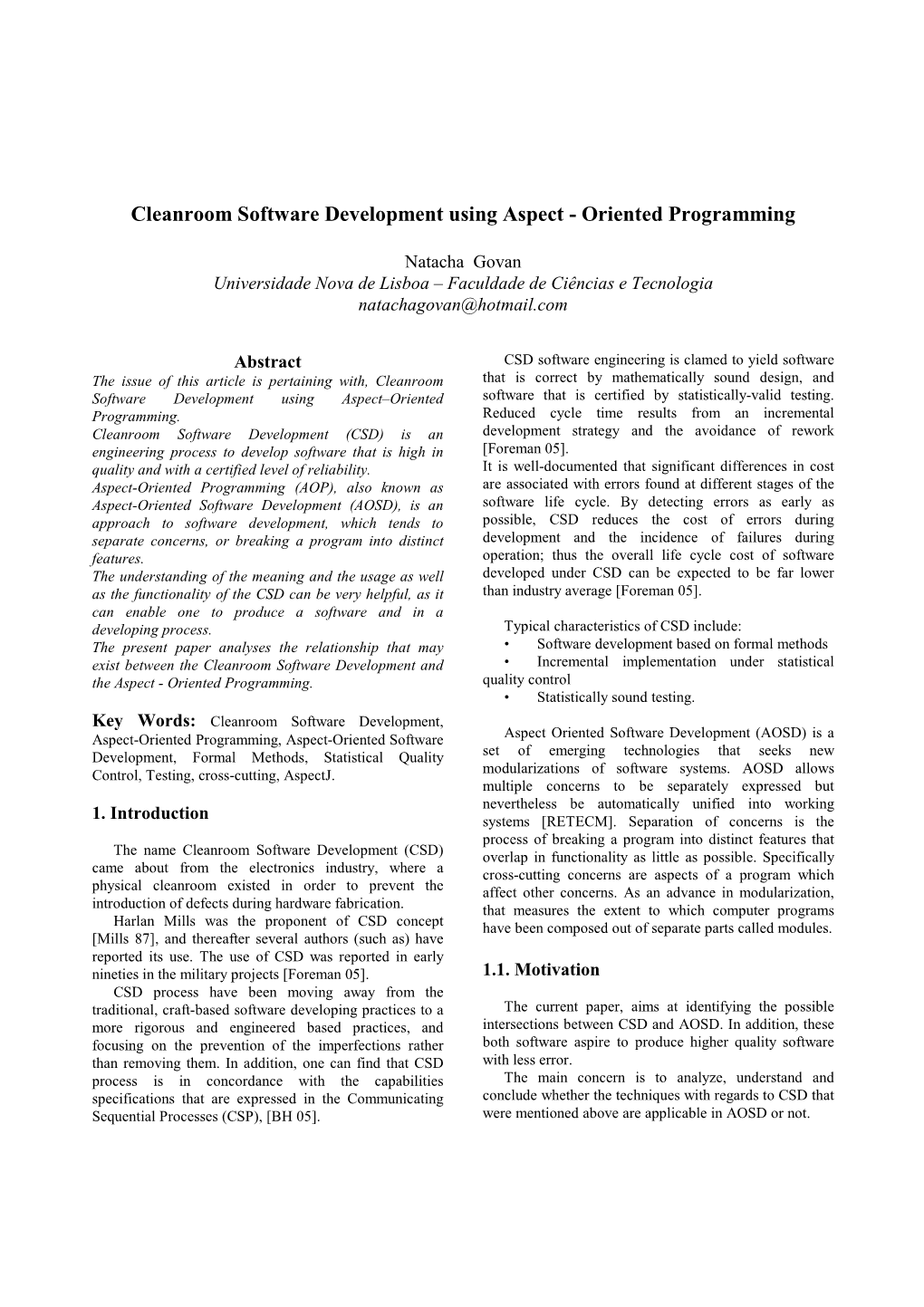 Cleanroom Software Development Using Aspect - Oriented Programming