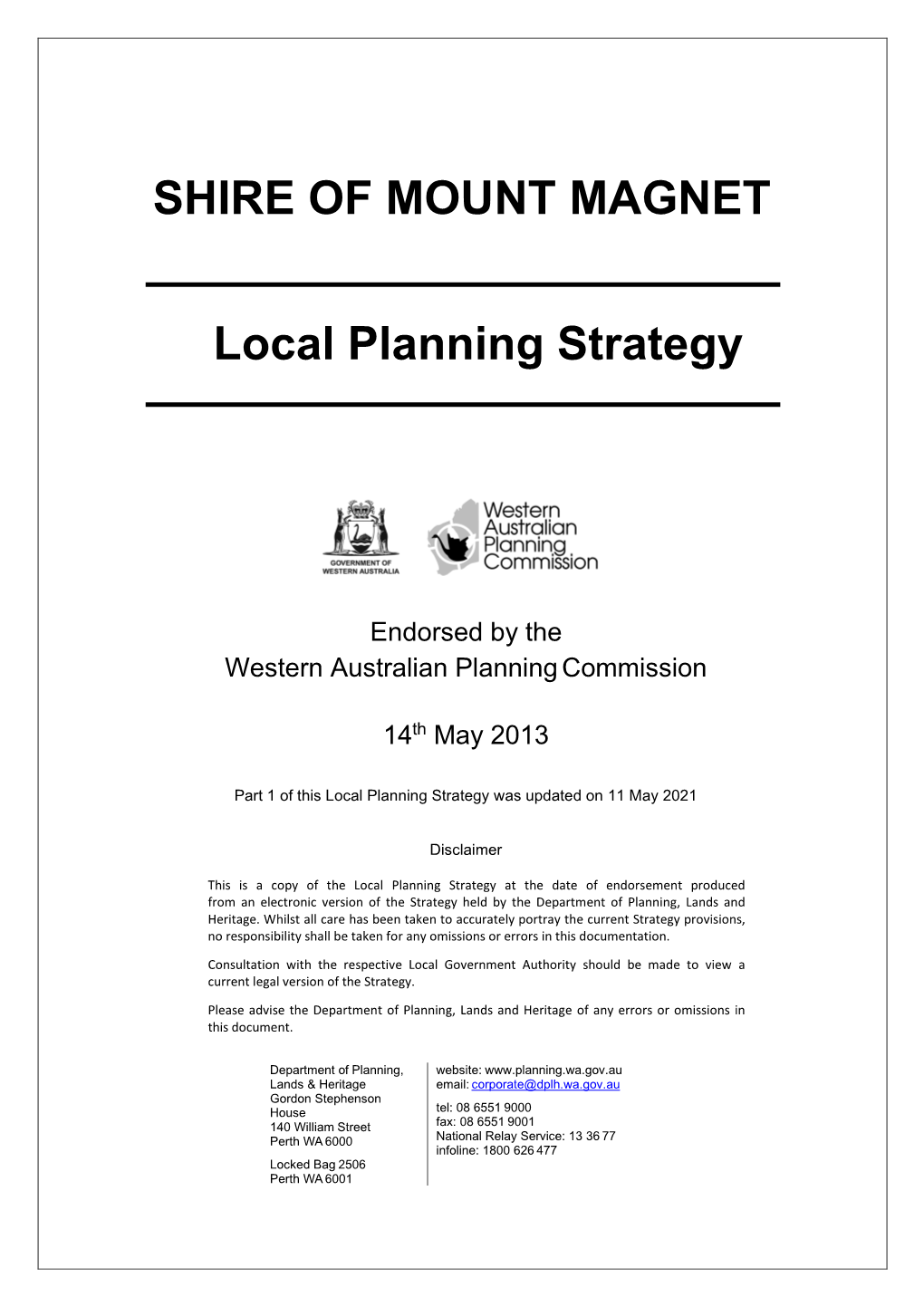 Shire of Mount Magnet Local Planning Strategy Post: PO Box 202, Mt