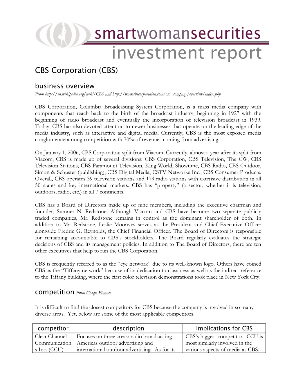 CBS Corporation (CBS)