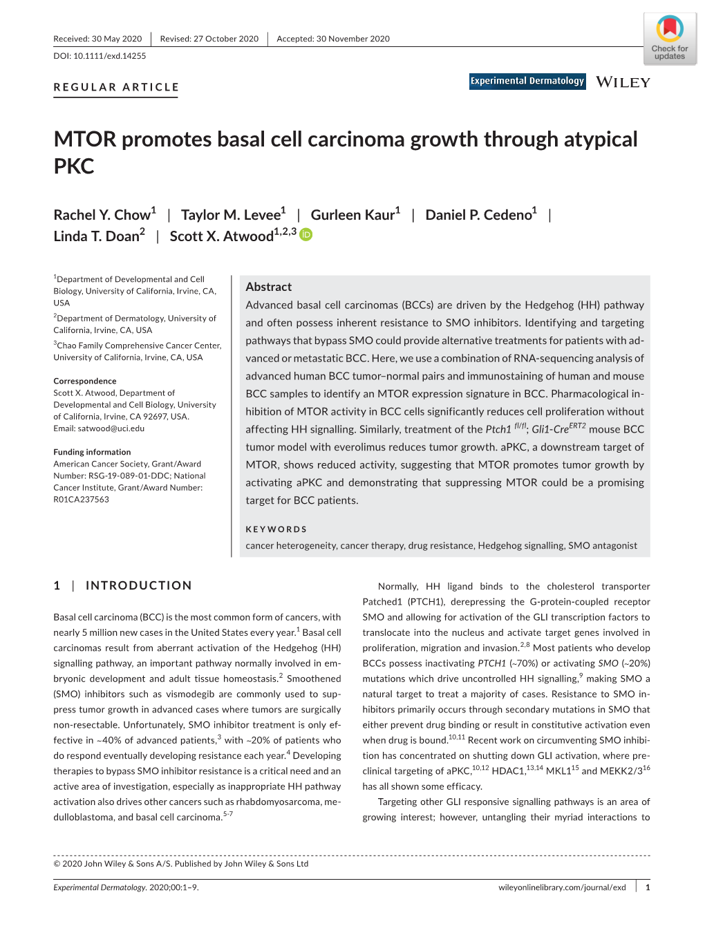MTOR Promotes Basal Cell Carcinoma Growth Through Atypical PKC