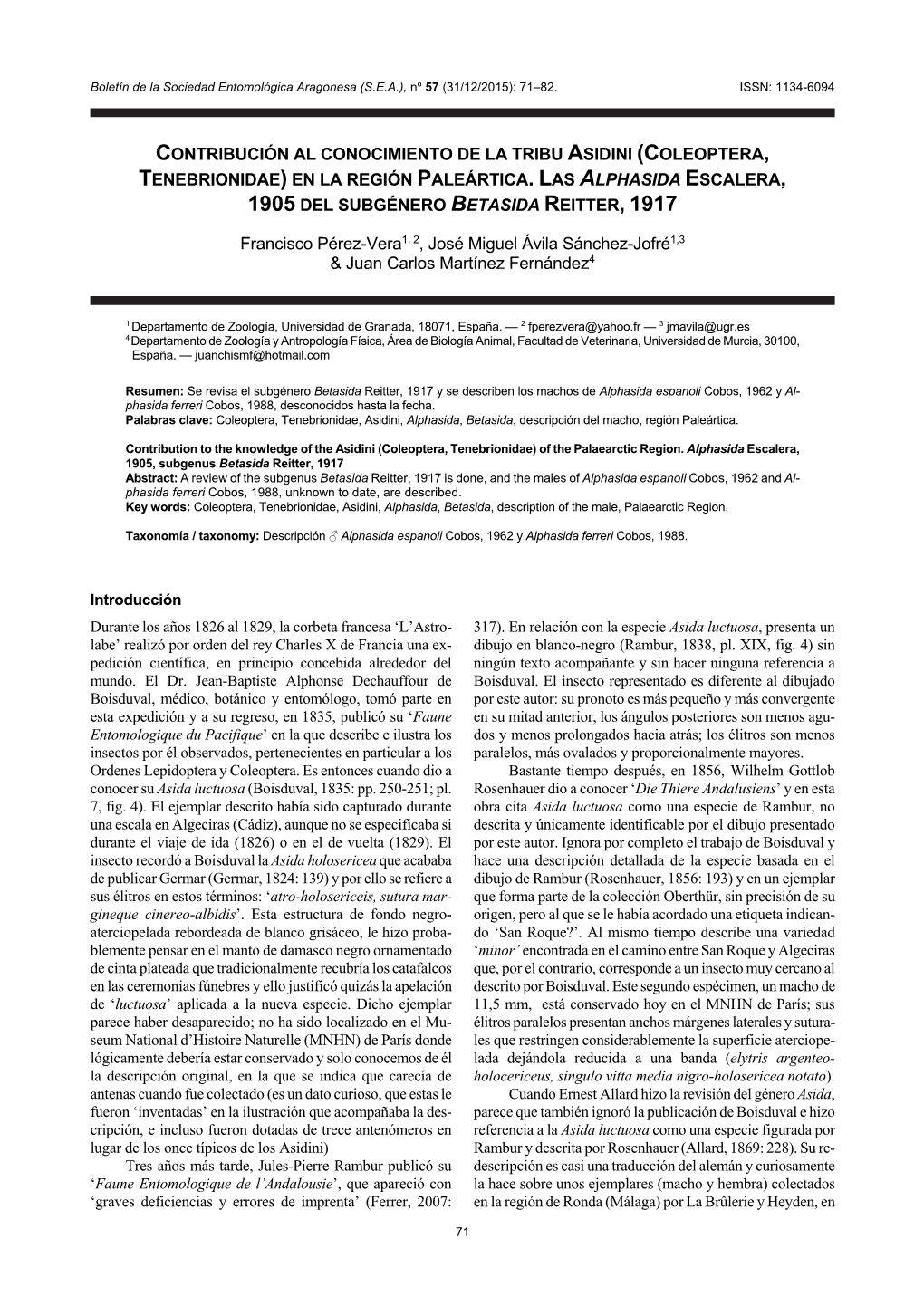 Contribución Al Conocimiento De La Tribu Asidini (Coleoptera, Tenebrionidae) En La Región Paleártica