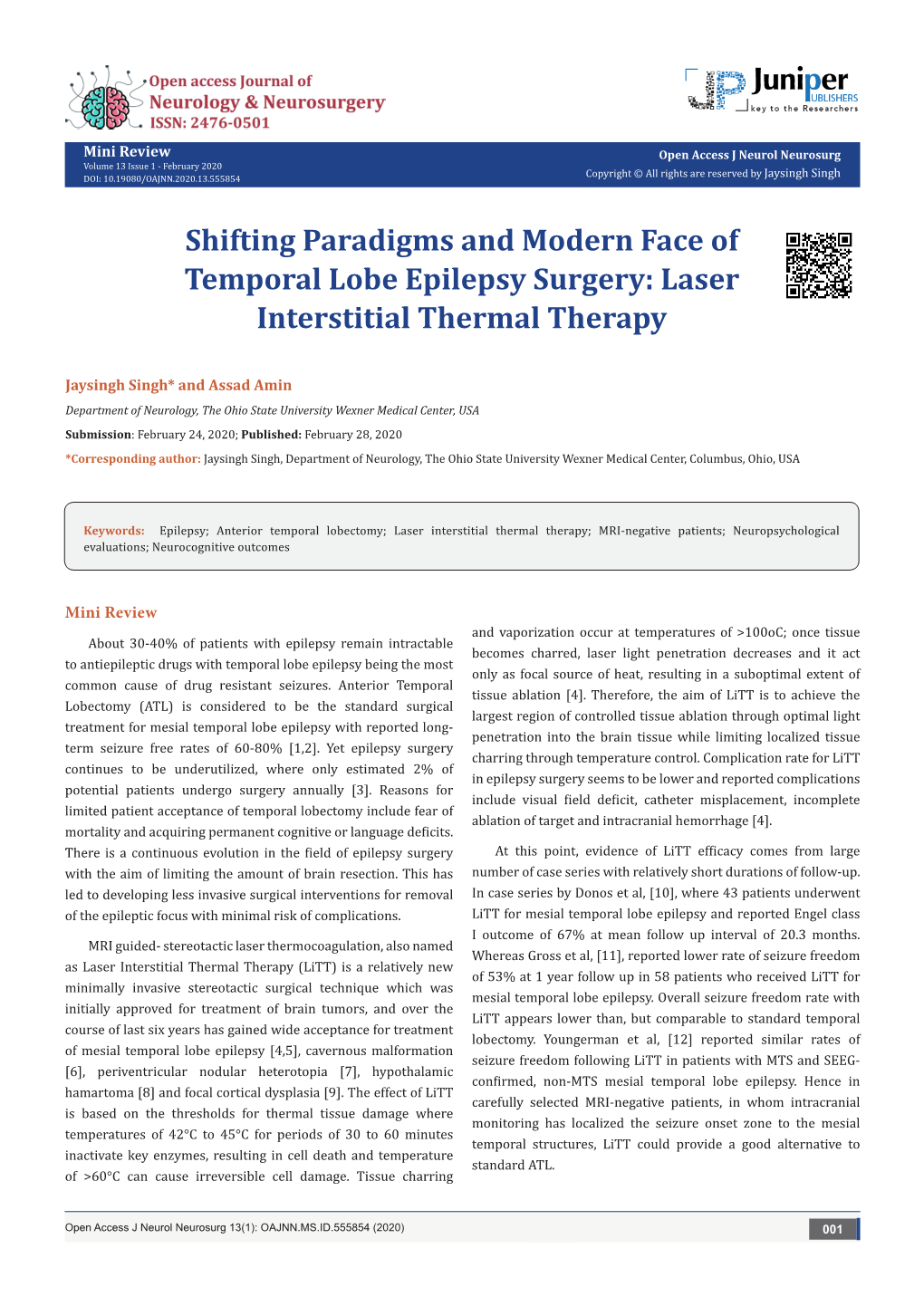 Shifting Paradigms and Modern Face of Temporal Lobe Epilepsy Surgery: Laser Interstitial Thermal Therapy