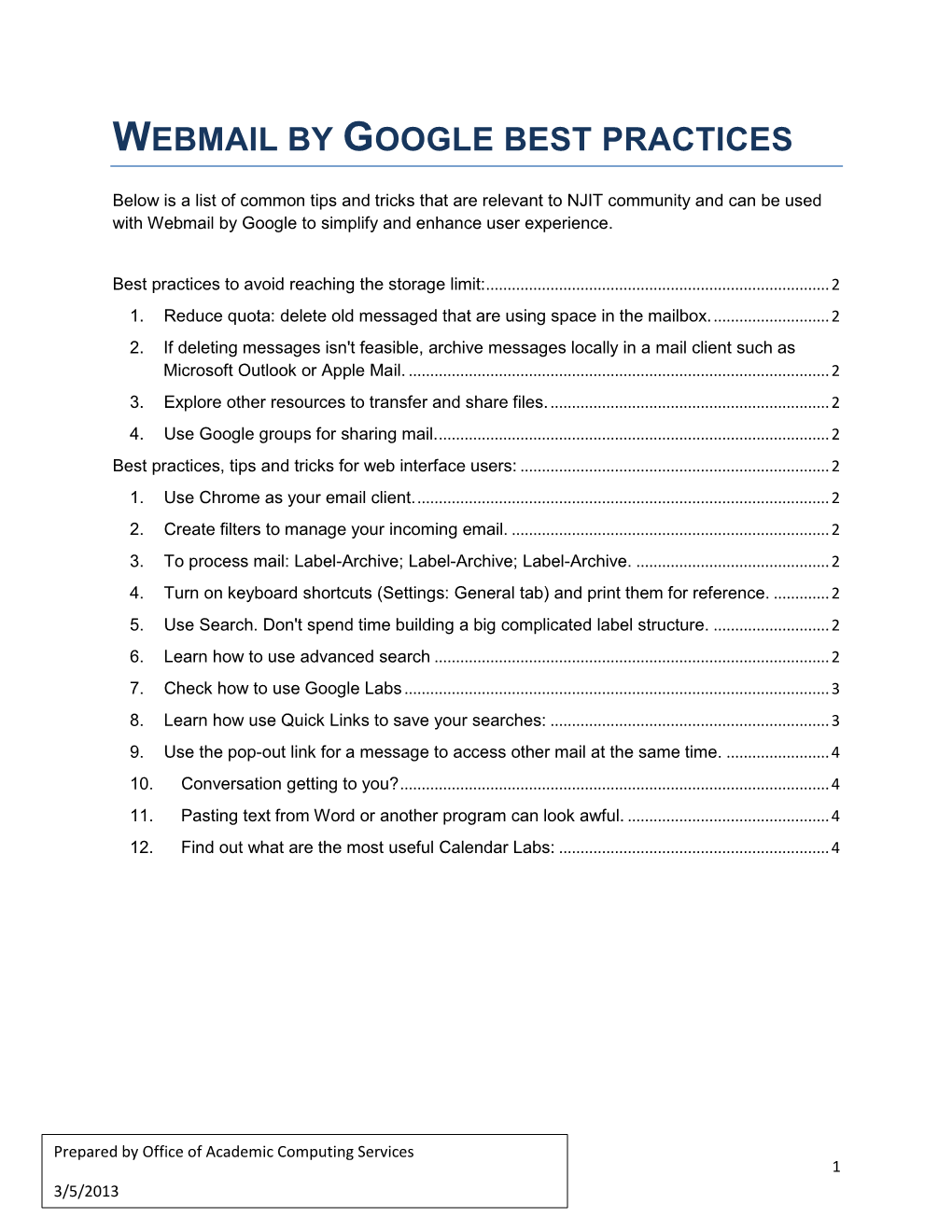 Webmail by Google Best Practices