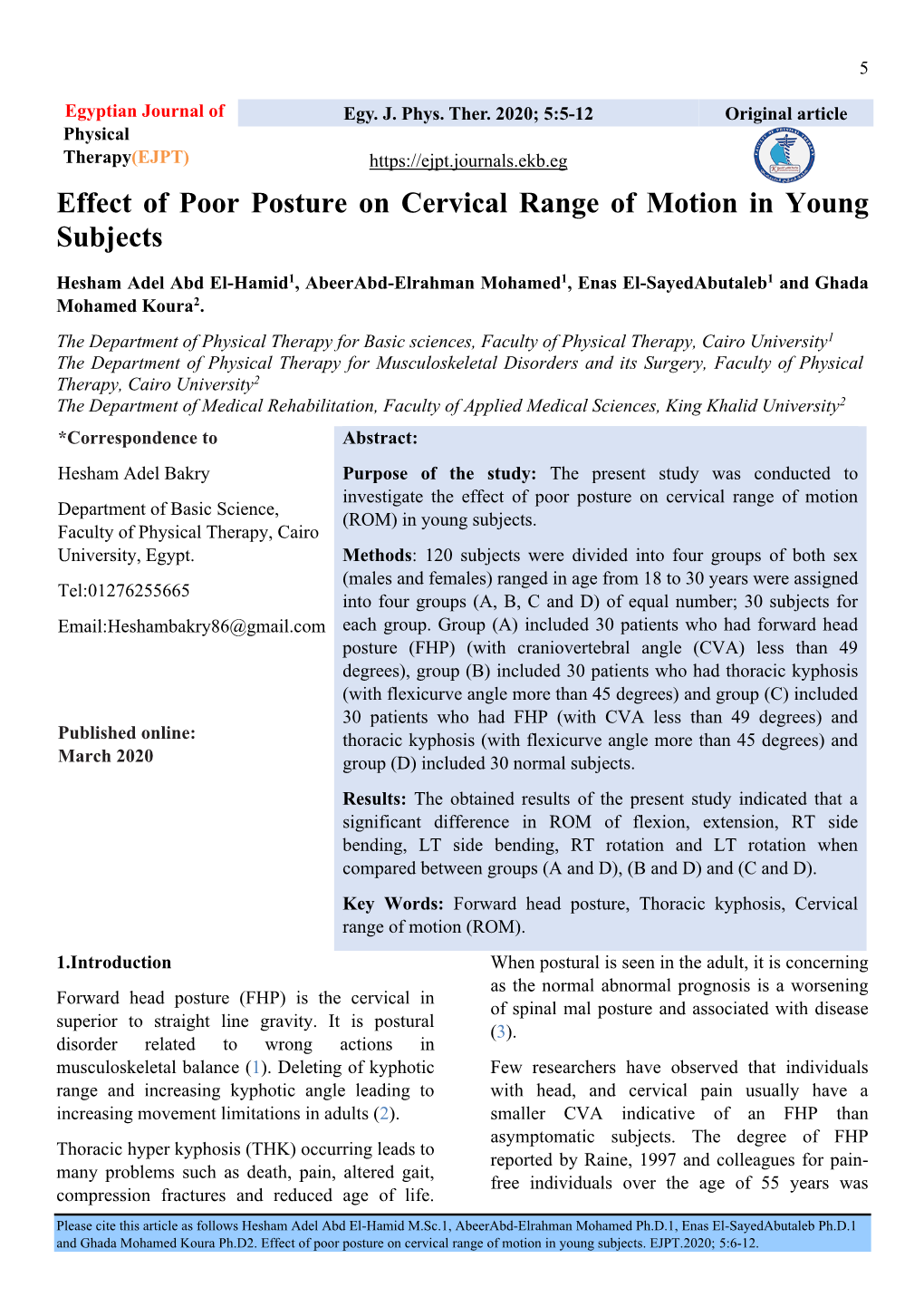 Effect of Poor Posture on Cervical Range of Motion in Young Subjects