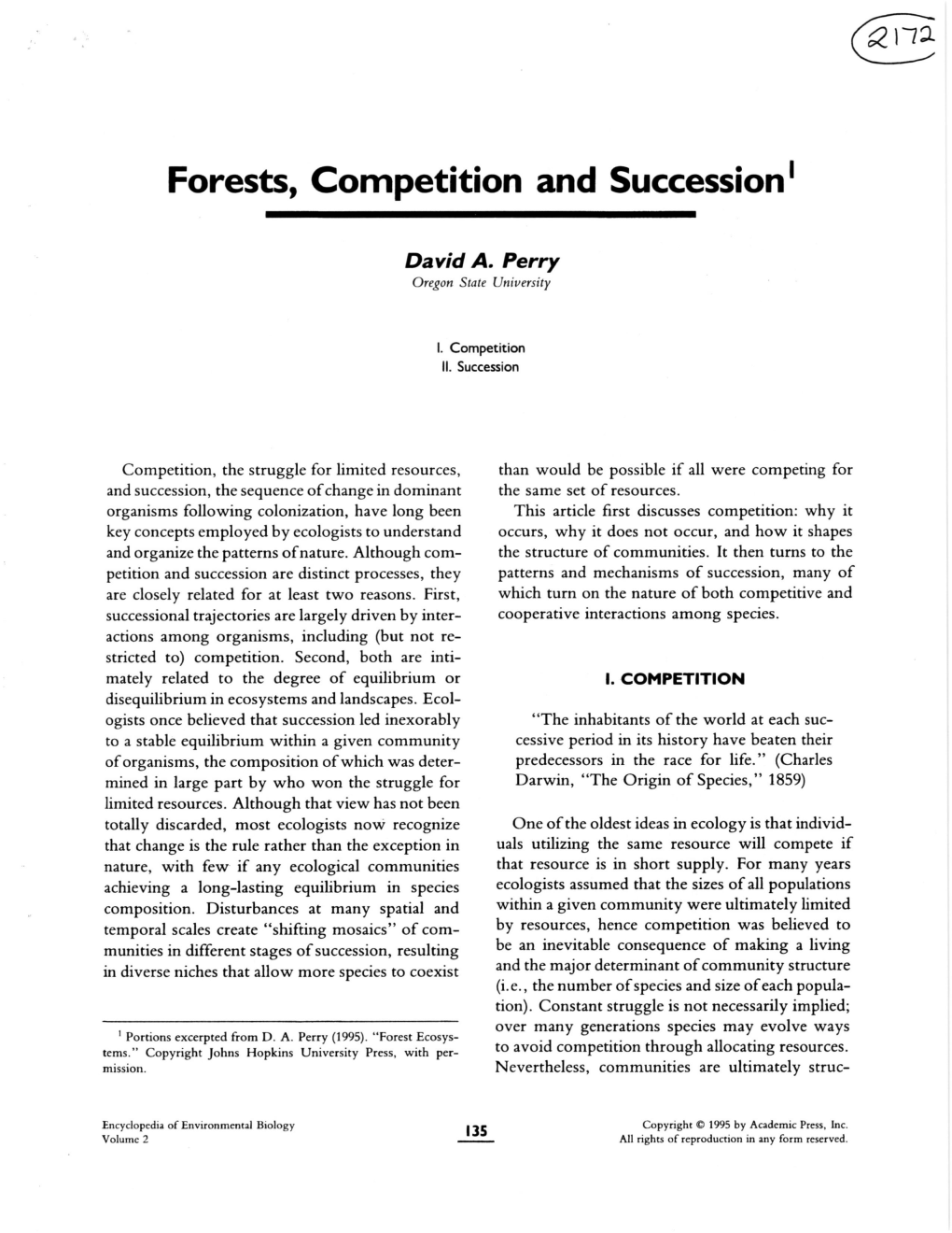 Forests, Competition and Succession'