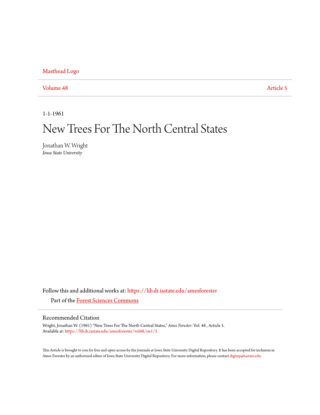 New Trees for the North Central States·