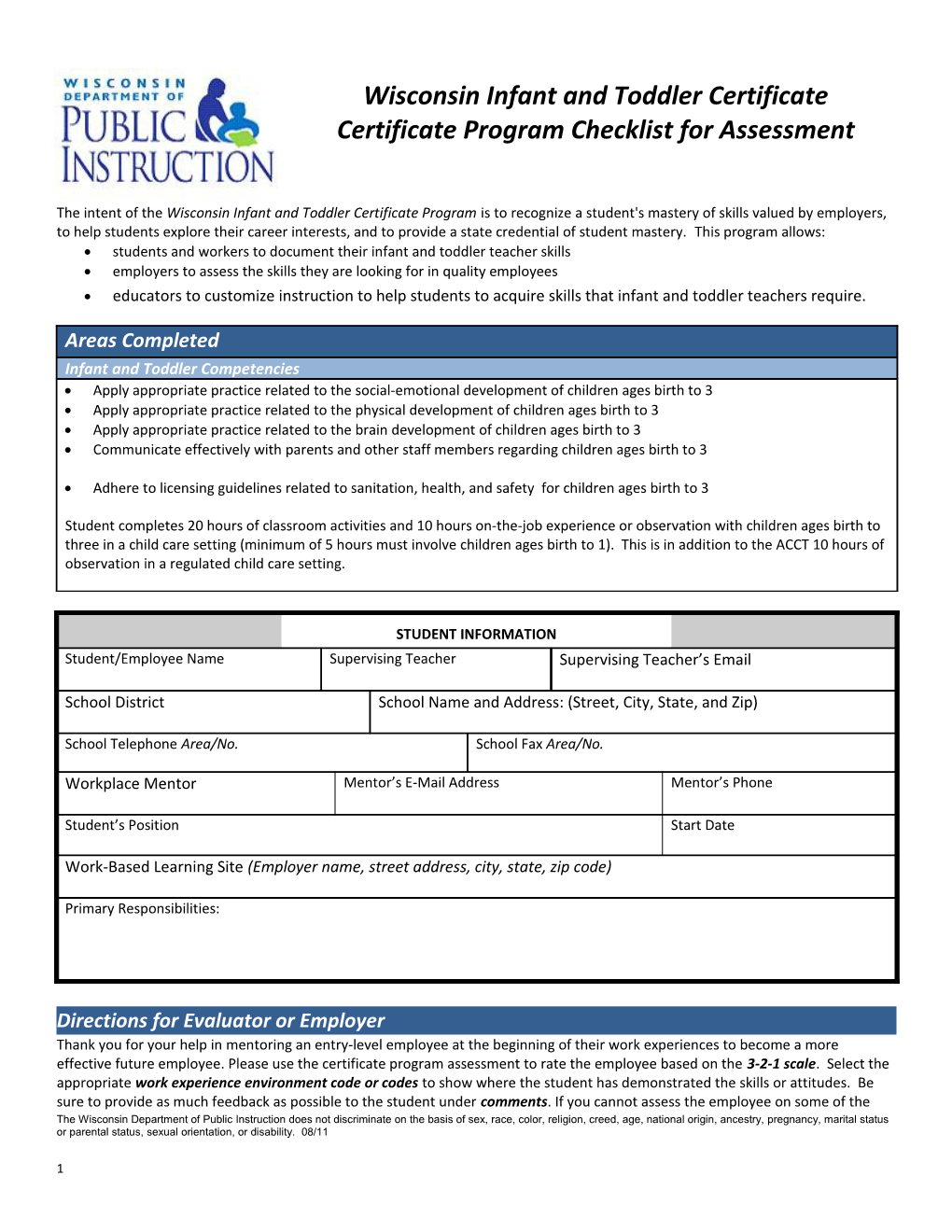 Wisconsin Infant and Toddler Certificate