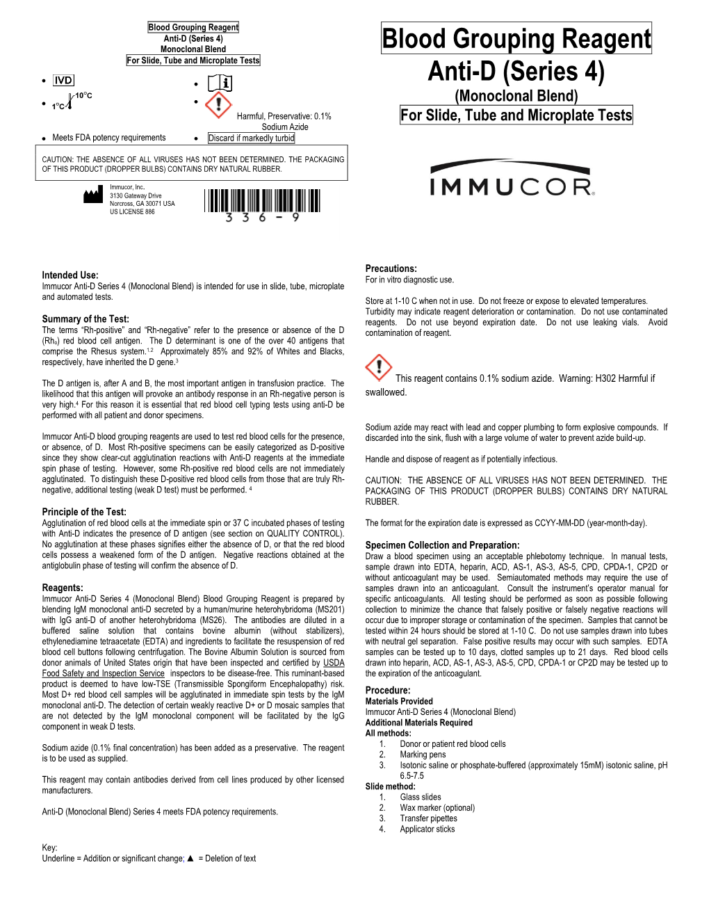 Anti-D (Series 4) Monoclonal Blend Blood Grouping Reagent for Slide, Tube and Microplate Tests