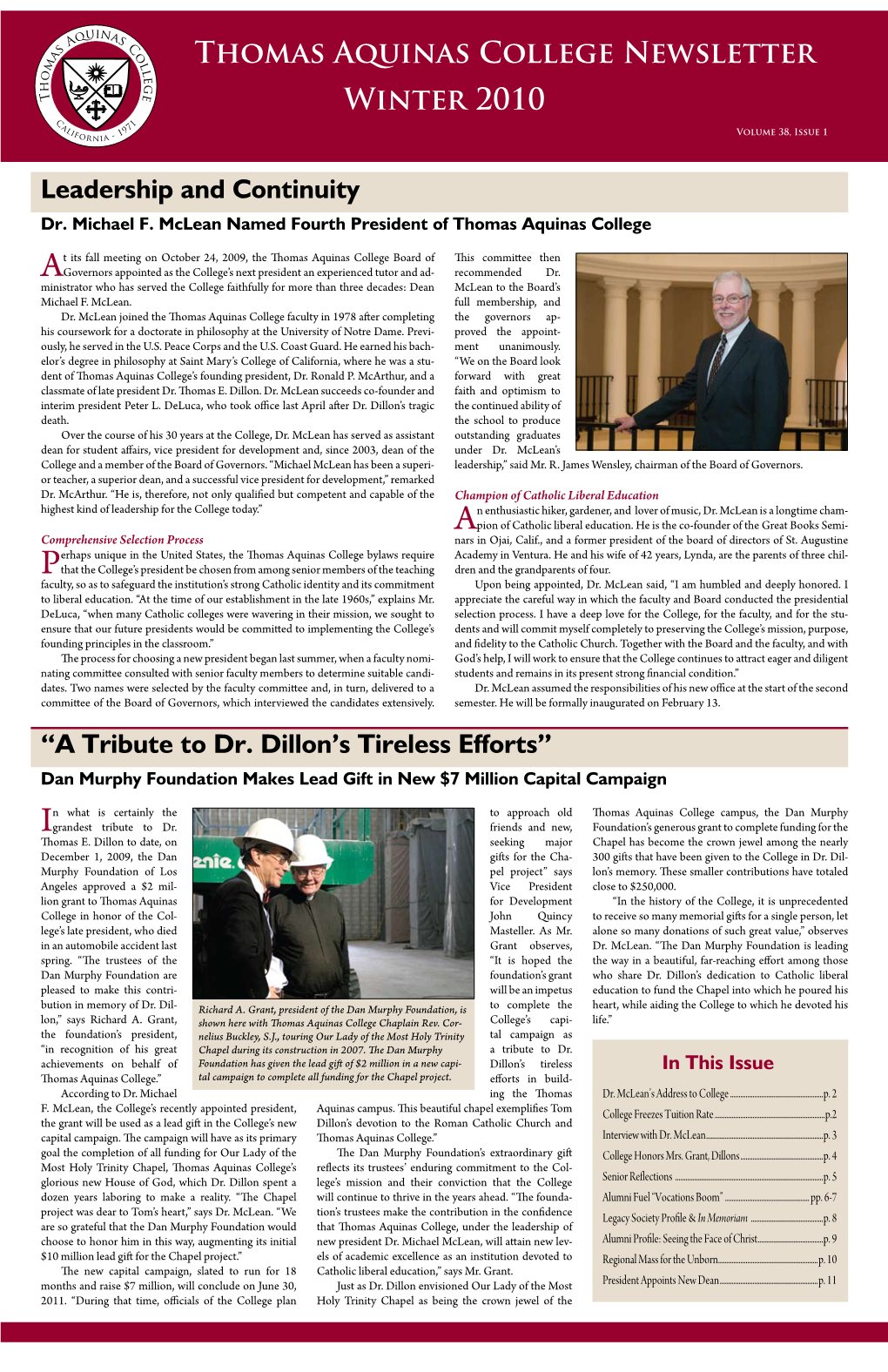 Thomas Aquinas College Newsletter Winter 2010