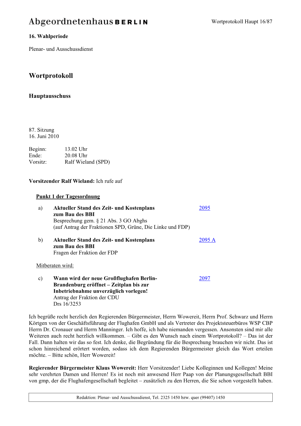 Wortprotokoll Haupt 16/87