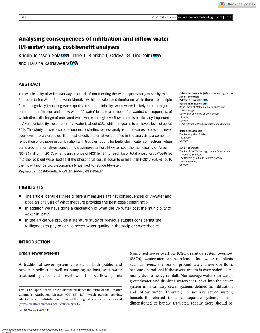 Analysing Consequences of Infiltration and Inflow Water