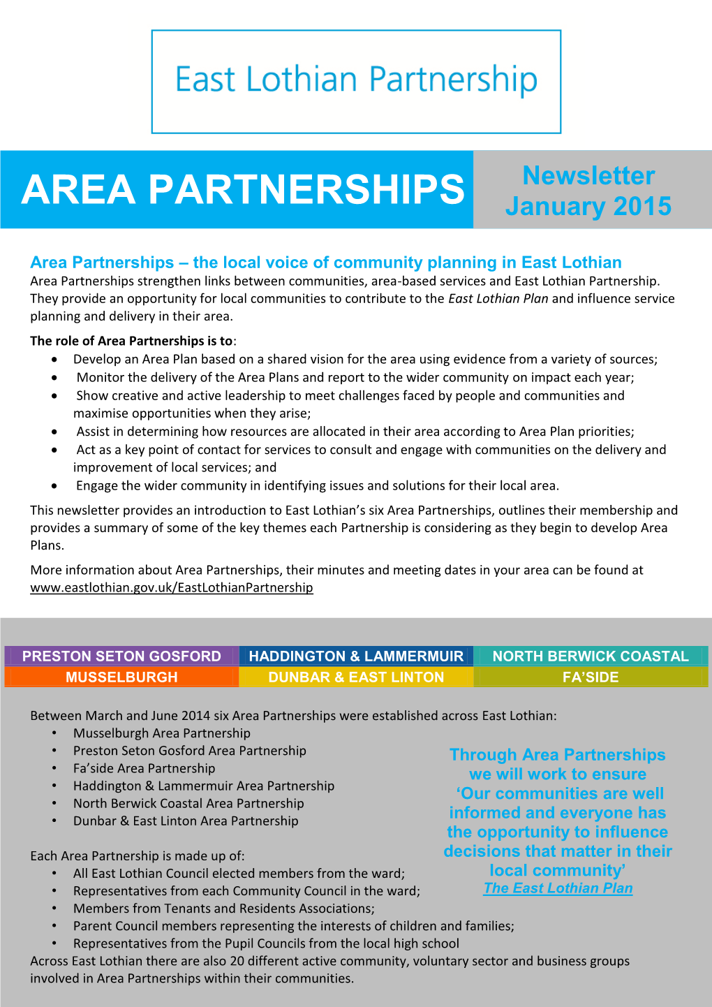 AREA PARTNERSHIPS January 2015