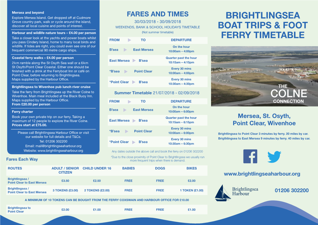 Brightlingsea Boat Trips & Foot Ferry Timetable