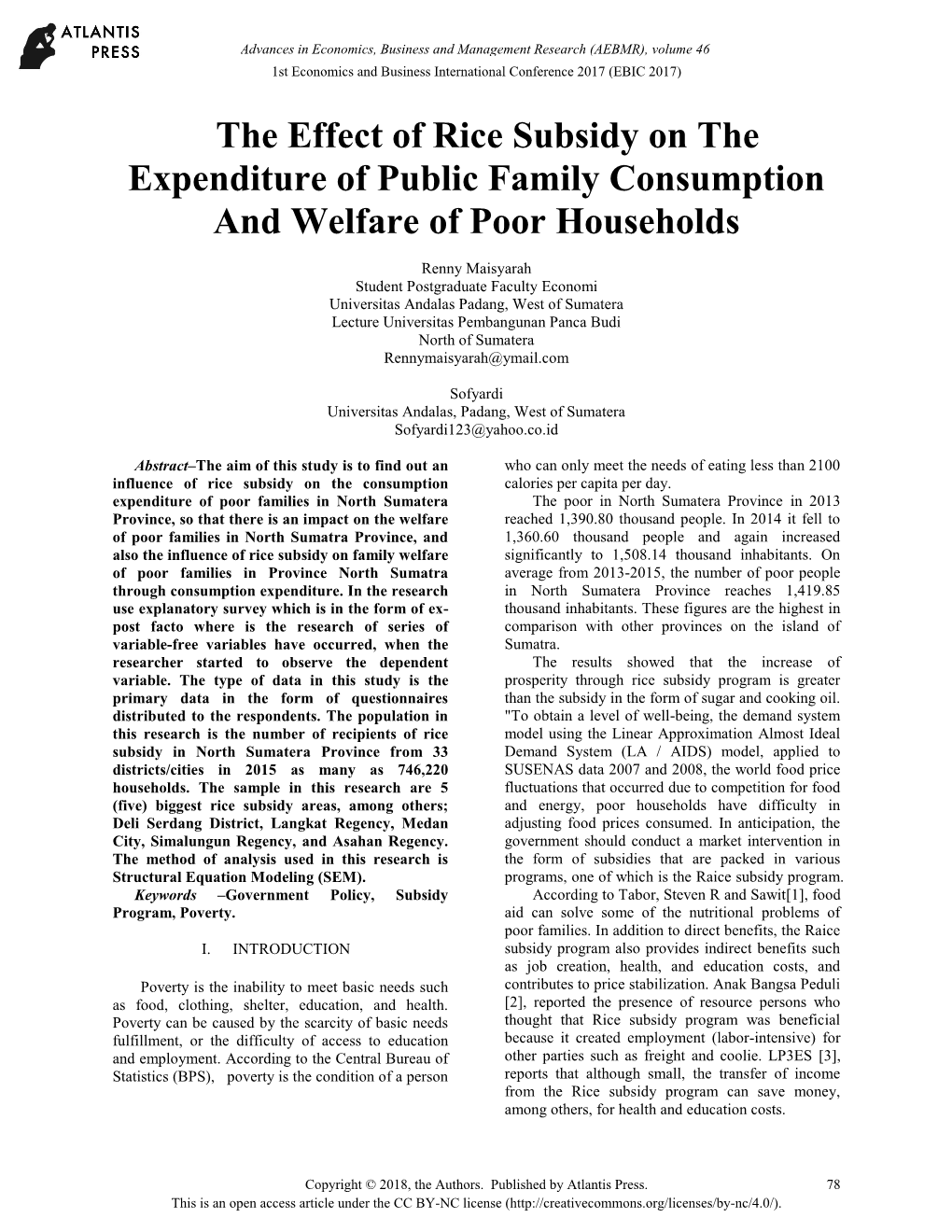 The Effect of Rice Subsidy on the Expenditure of Public Family Consumption and Welfare of Poor Households