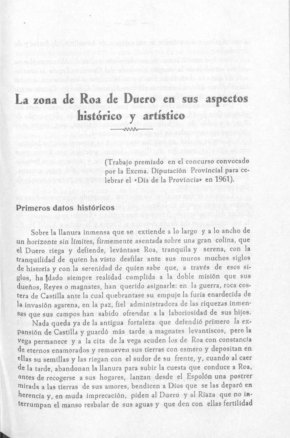 La Zona De Roa De Duero En Sus Aspectos Iiist6rico Y Artístico