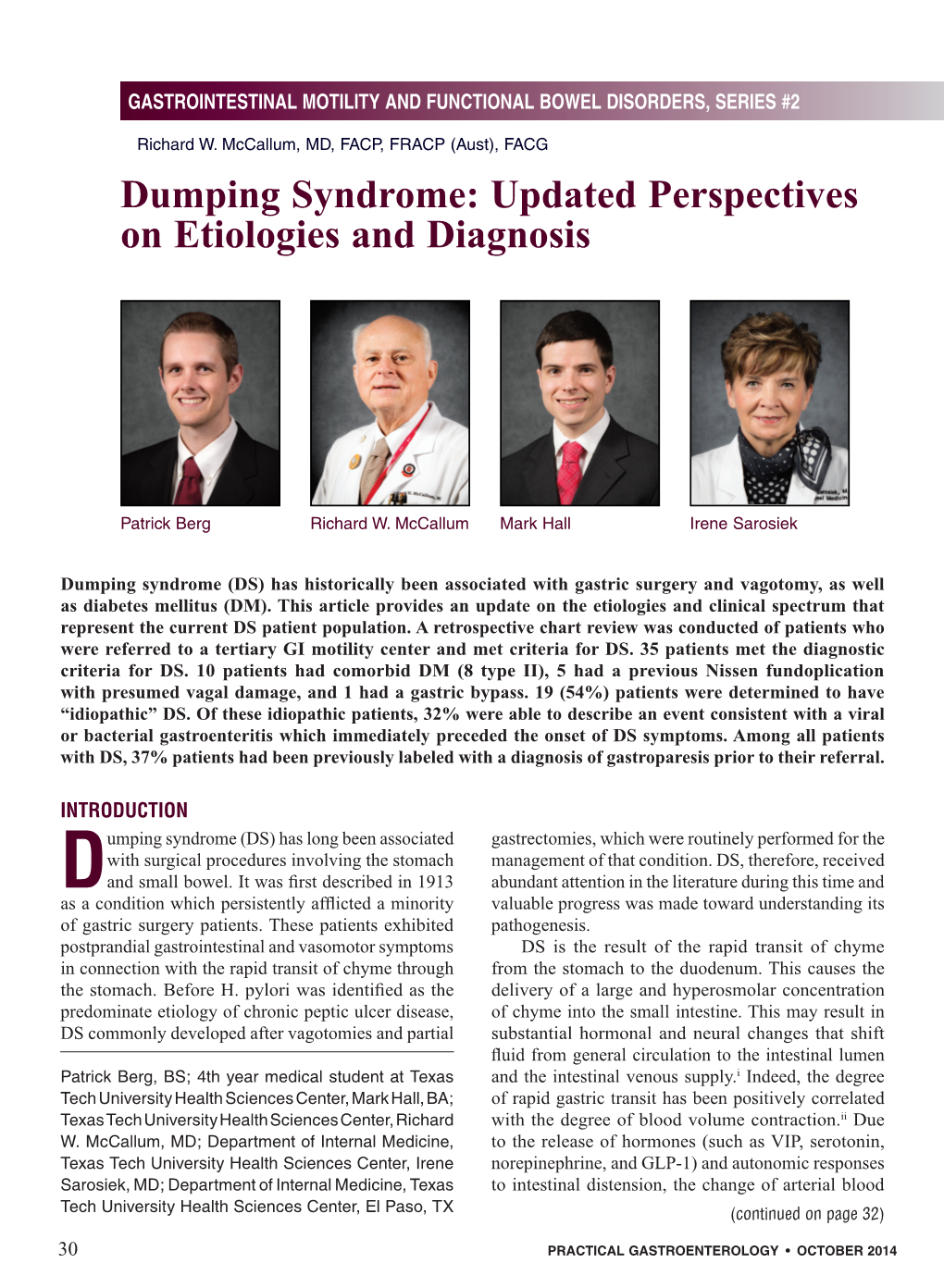 Dumping Syndrome: Updated Perspectives on Etiologies and Diagnosis