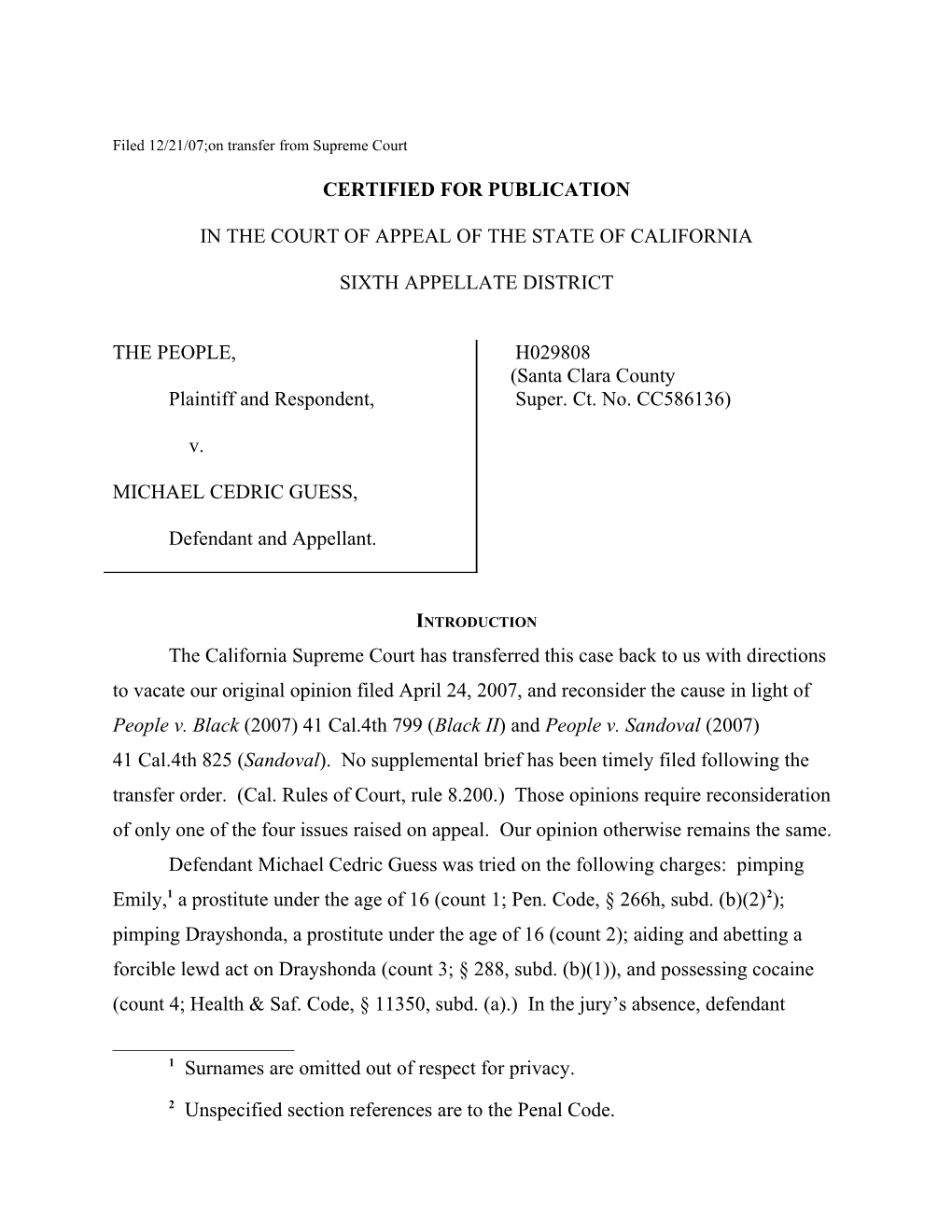 Filed 12/21/07;On Transfer from Supreme Court