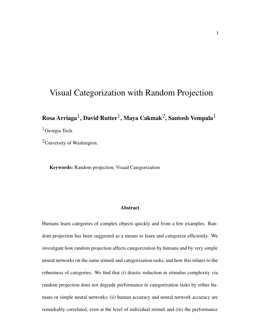 Visual Categorization with Random Projection