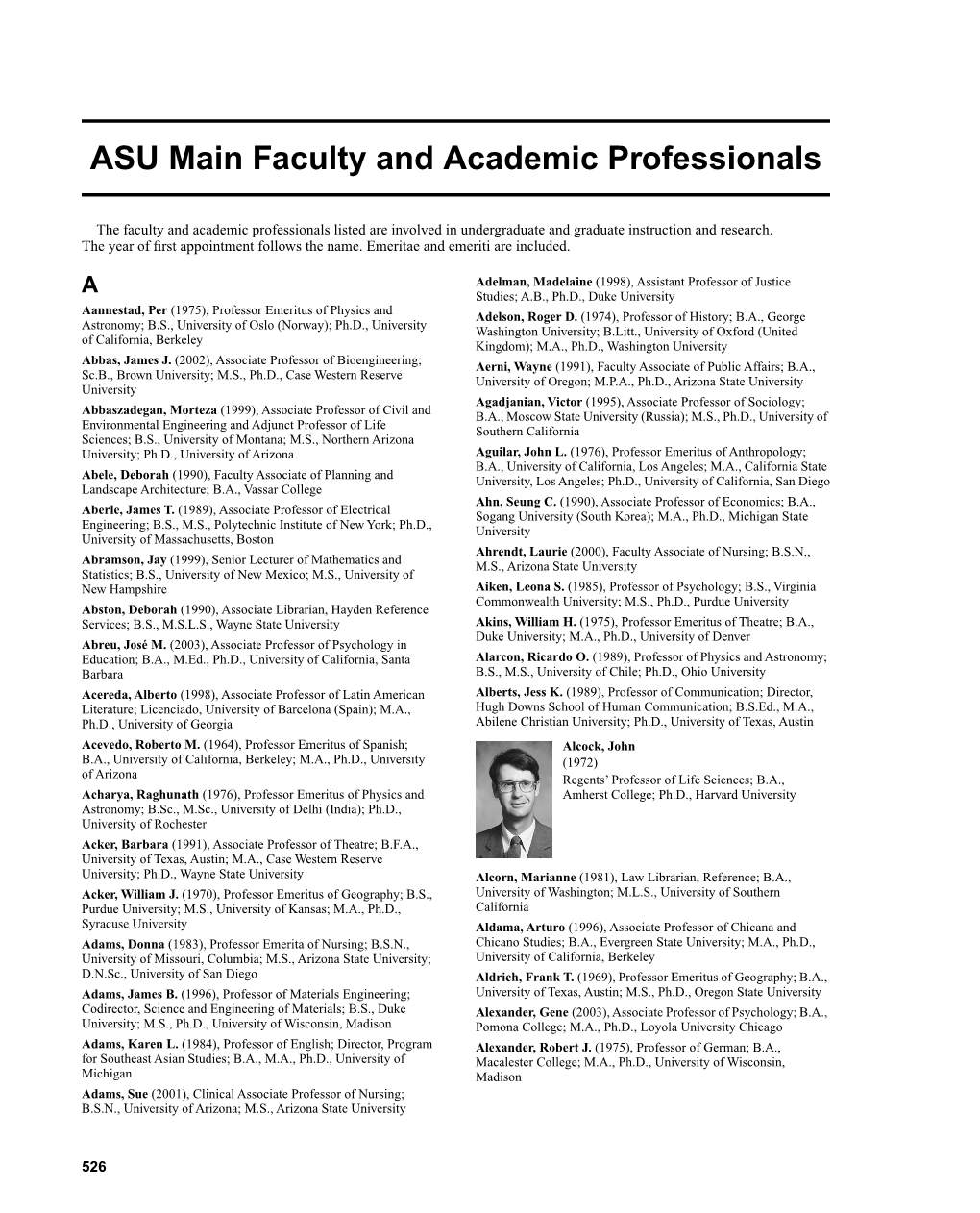 Asu Main Faculty and Academic Professionals