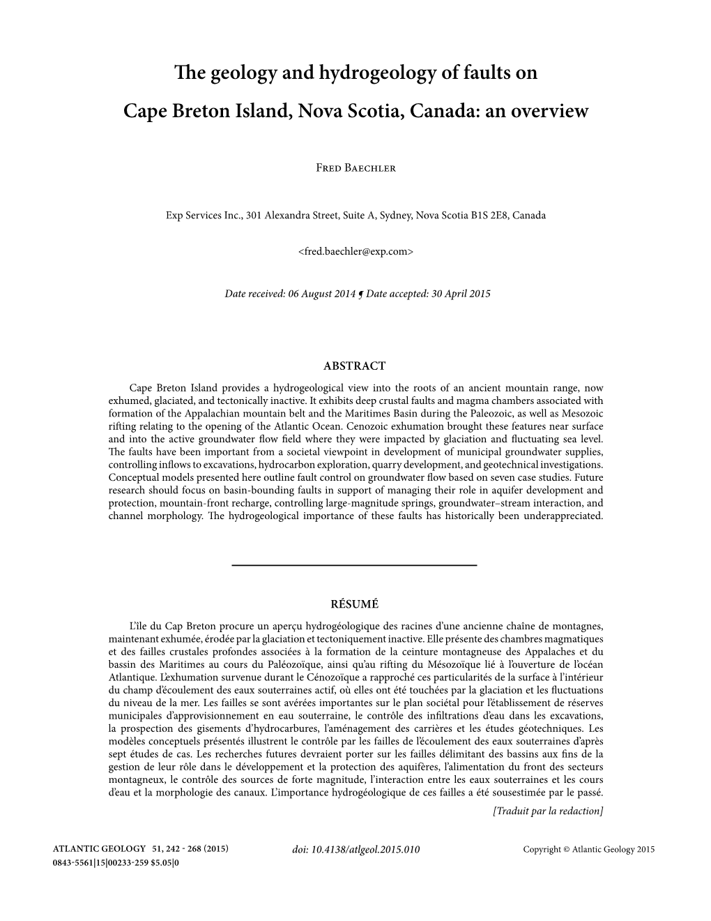 The Geology and Hydrogeology of Faults on Cape Breton Island, Nova Scotia, Canada: an Overview