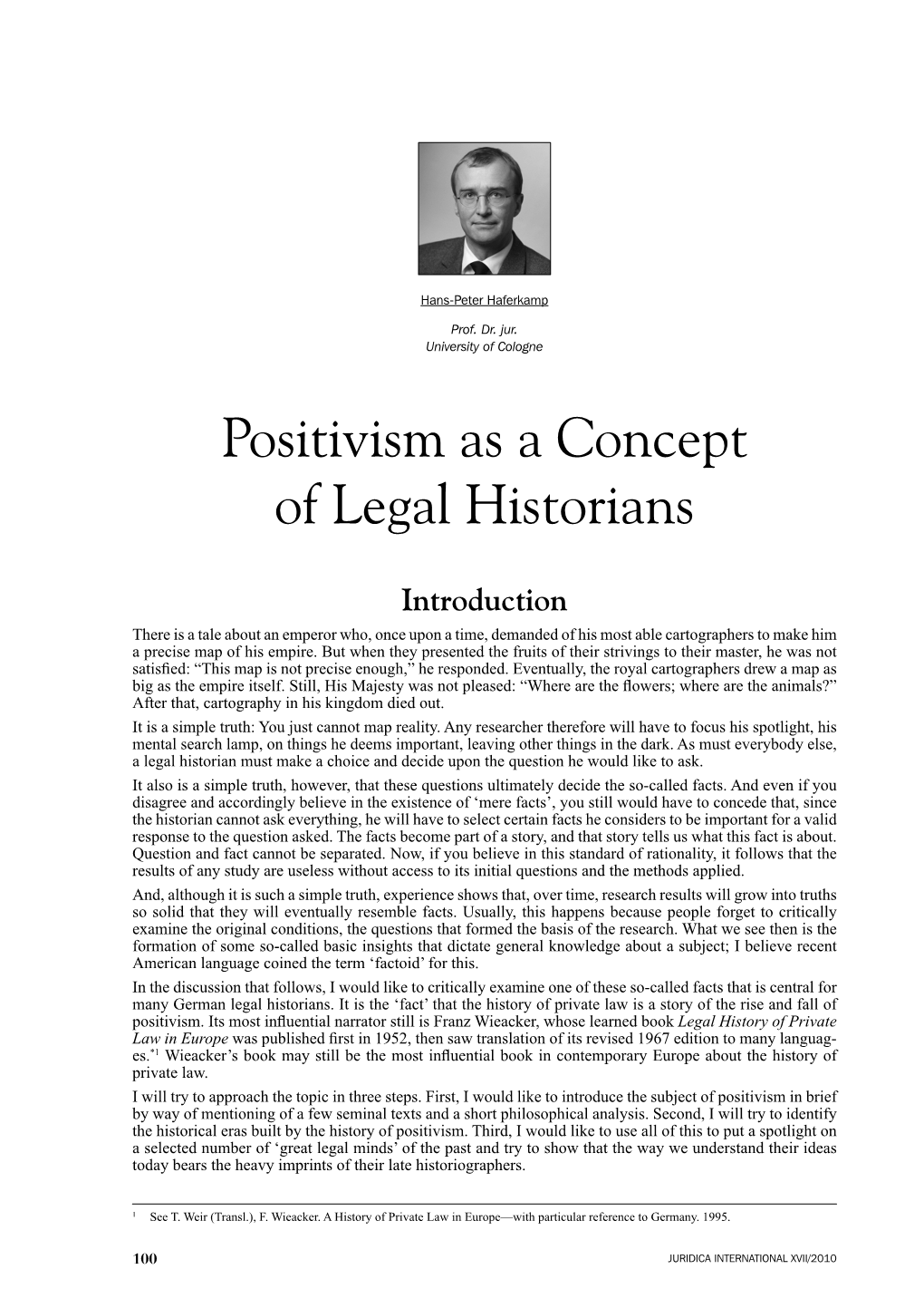 Positivism As a Concept of Legal Historians