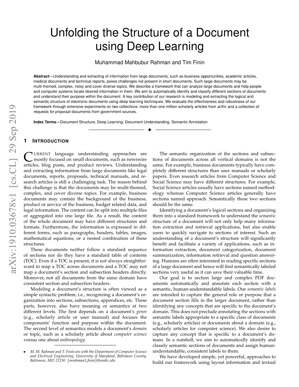 Unfolding the Structure of a Document Using Deep Learning