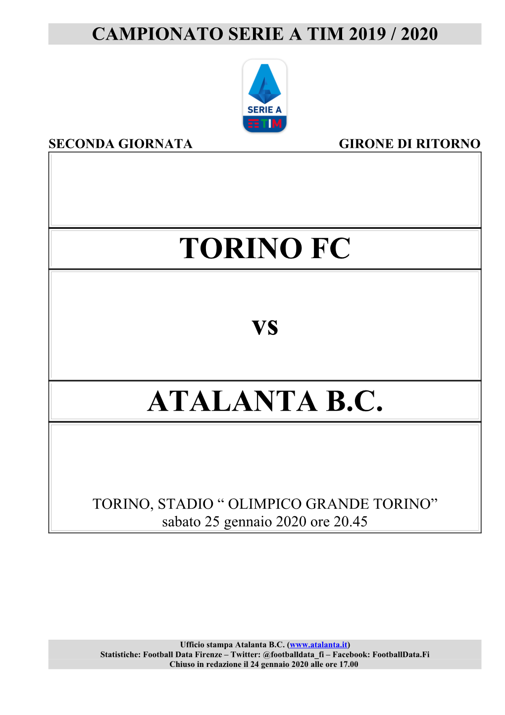TORINO FC Vs ATALANTA B.C