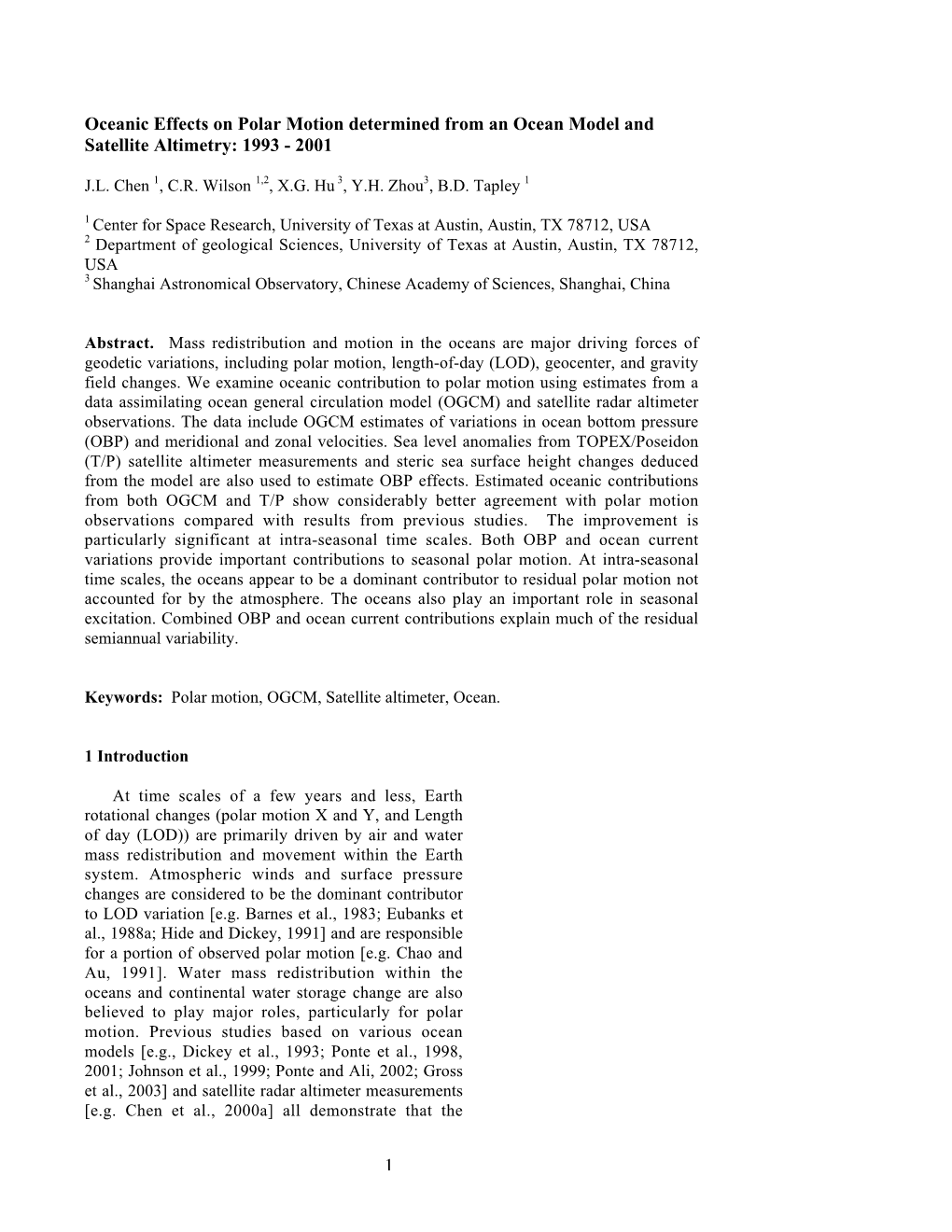 1 Oceanic Effects on Polar Motion Determined from an Ocean Model