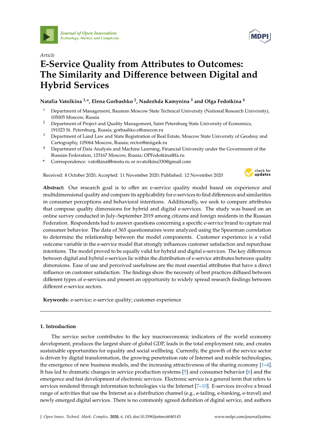E-Service Quality from Attributes to Outcomes: the Similarity and Diﬀerence Between Digital and Hybrid Services