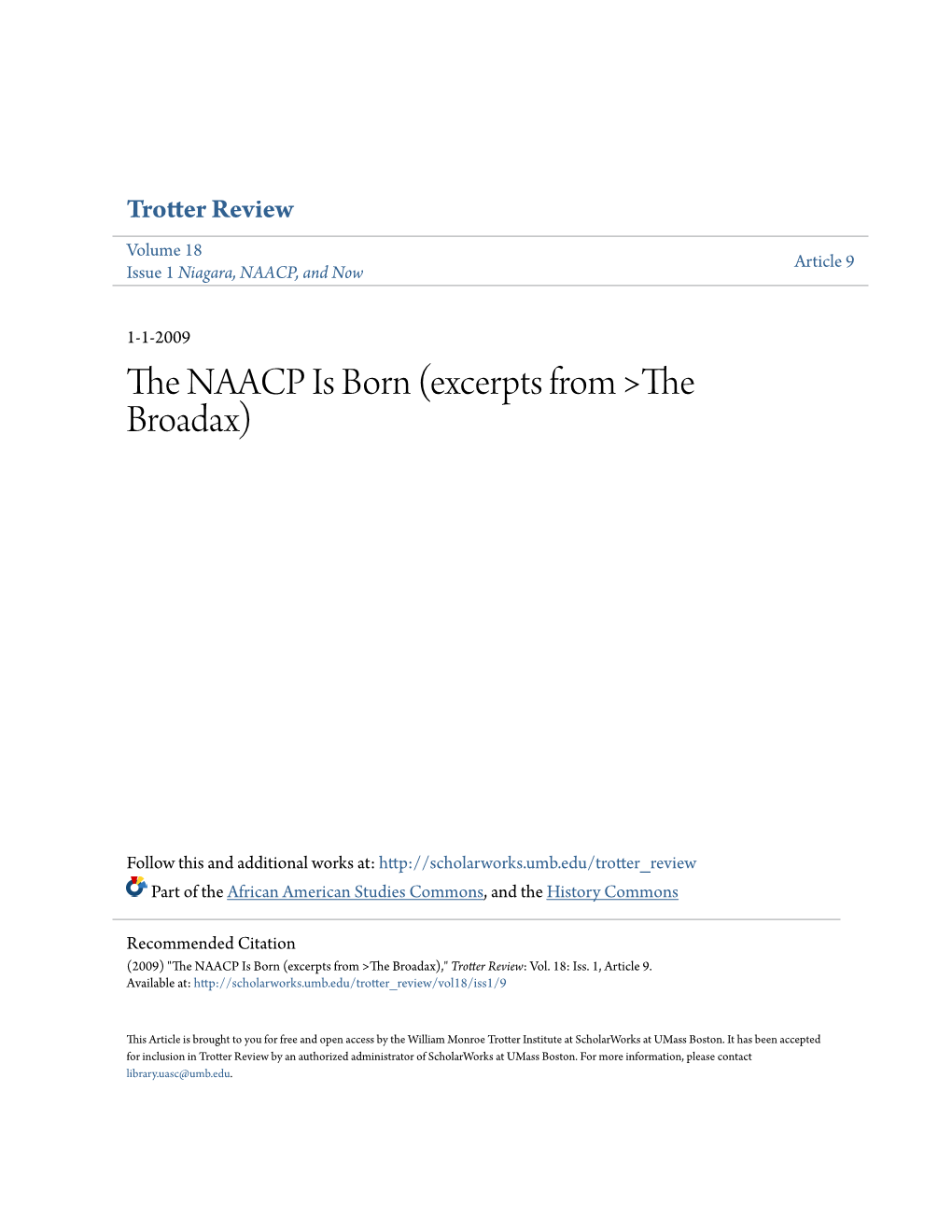 The NAACP Is Born (Excerpts from &gt;The Broadax)