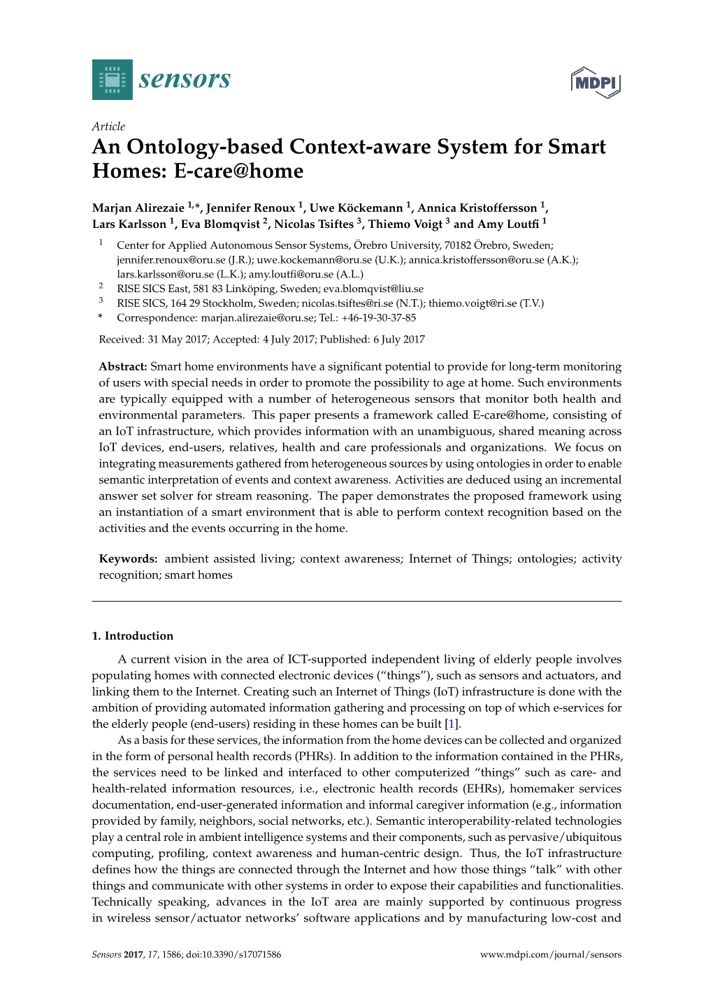 An Ontology-Based Context-Aware System for Smart Homes: E-Care@Home