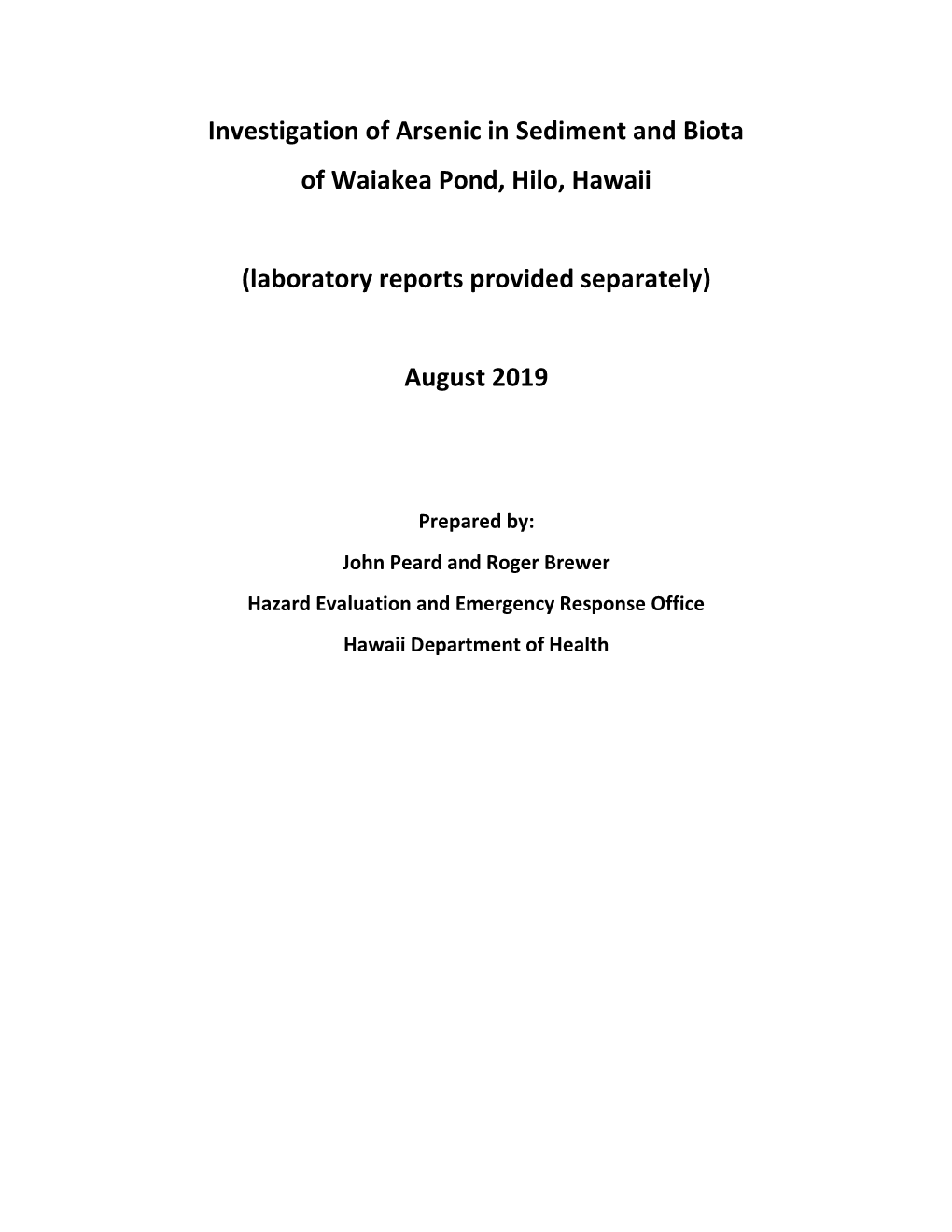 Investigation of Arsenic in Sediment and Biota of Waiakea Pond, Hilo, Hawaii