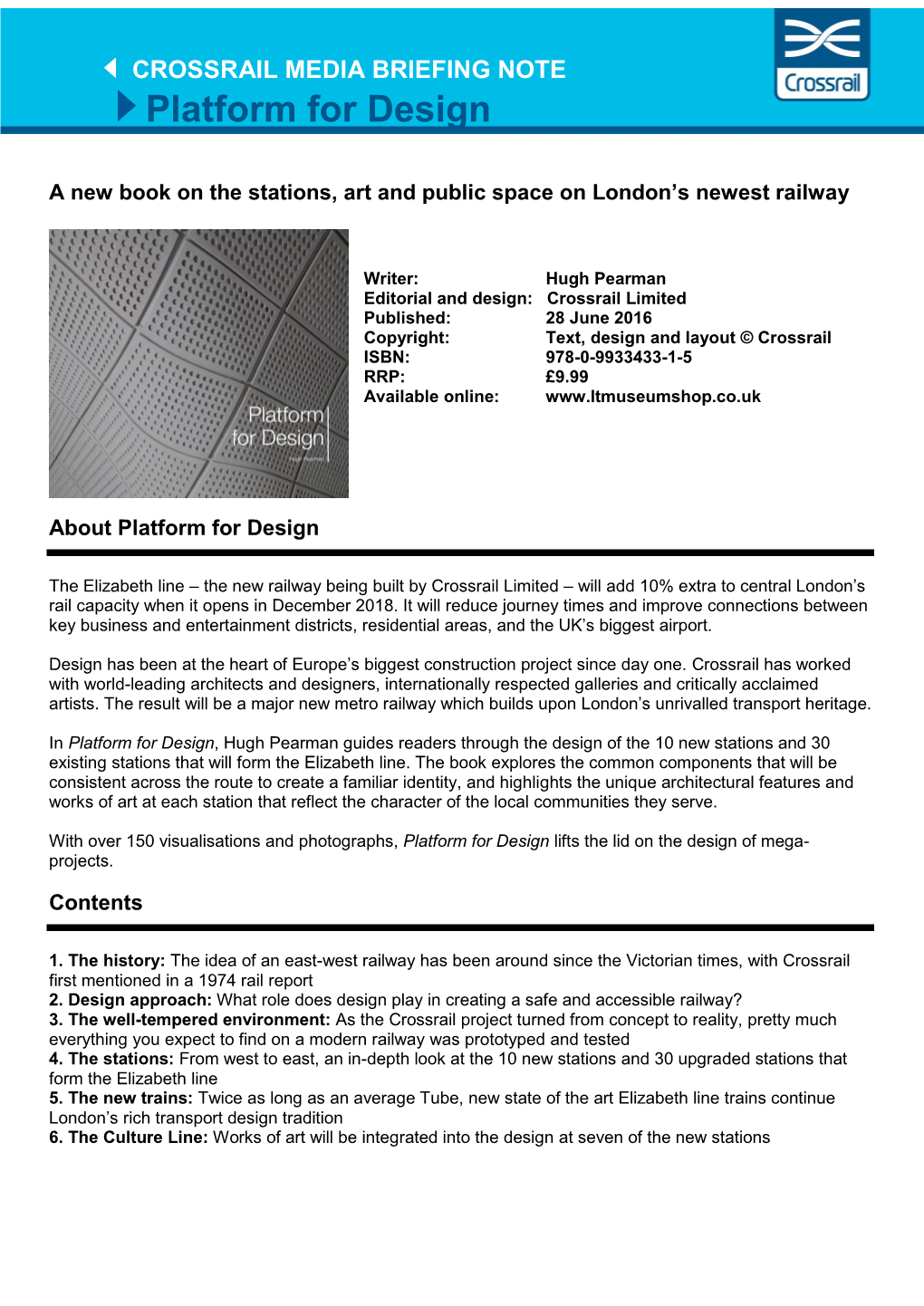 CROSSRAIL MEDIA BRIEFING NOTE Platform for Design