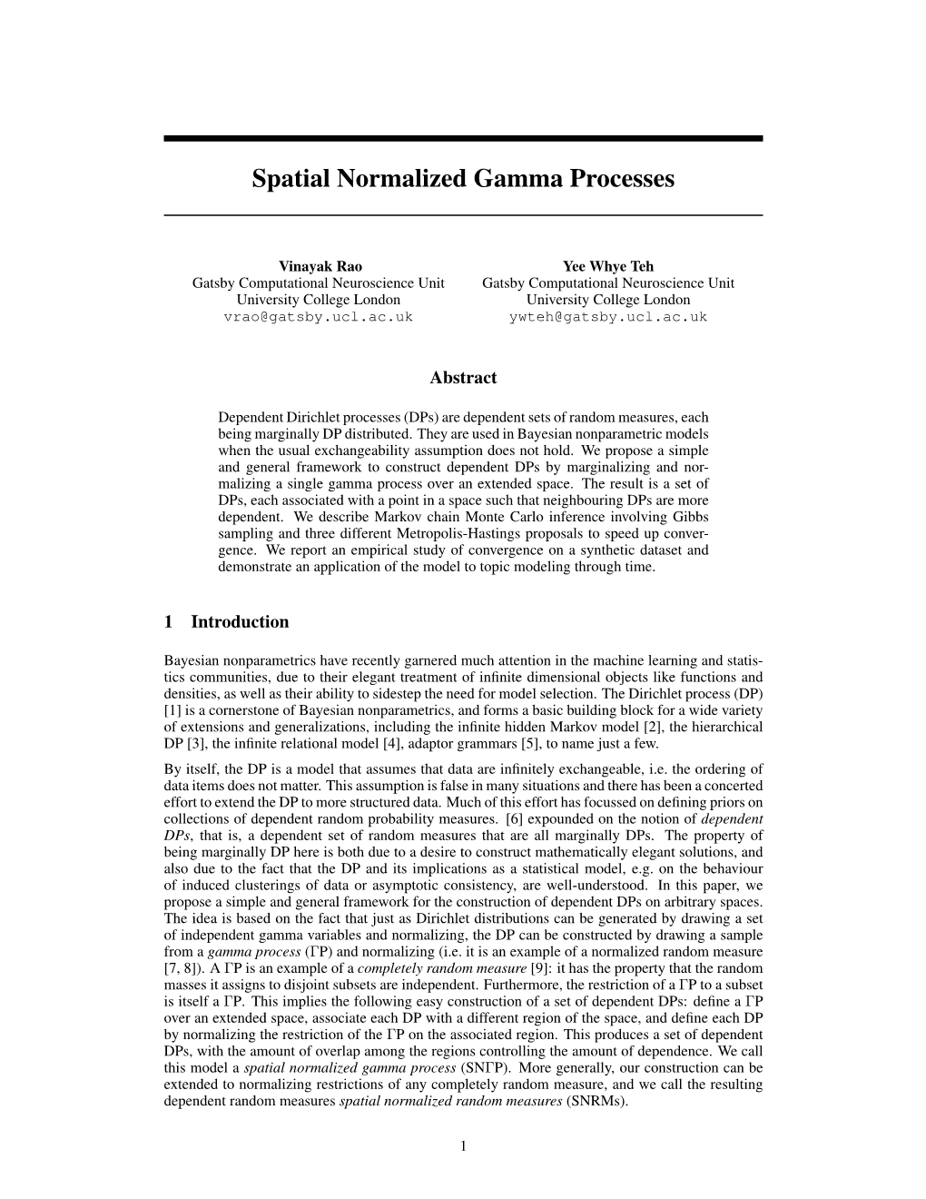 Spatial Normalized Gamma Processes