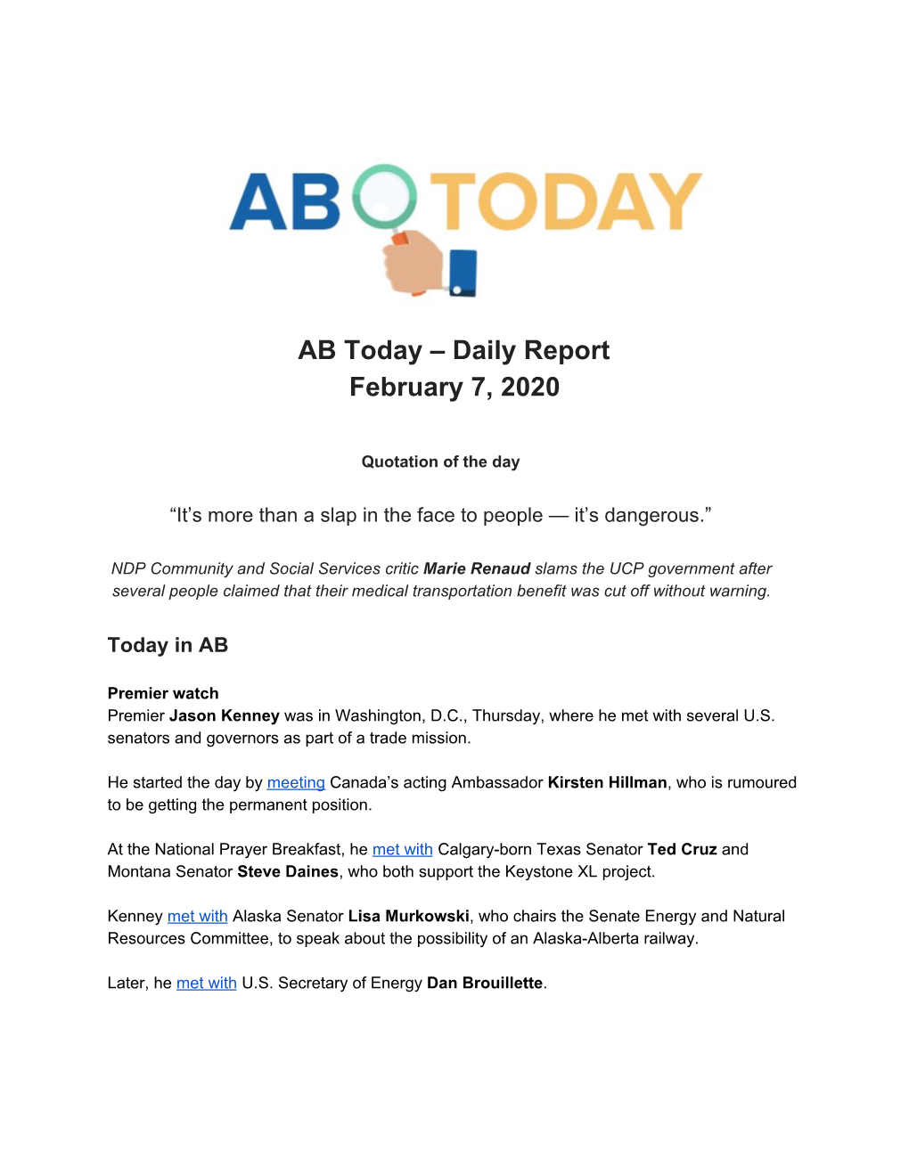 AB Today – Daily Report February 7, 2020