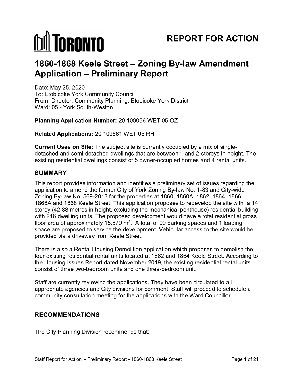 1860-1868 Keele Street – Zoning By-Law Amendment Application – Preliminary Report