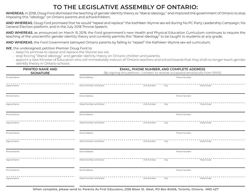 To the Legislative Assembly of Ontario