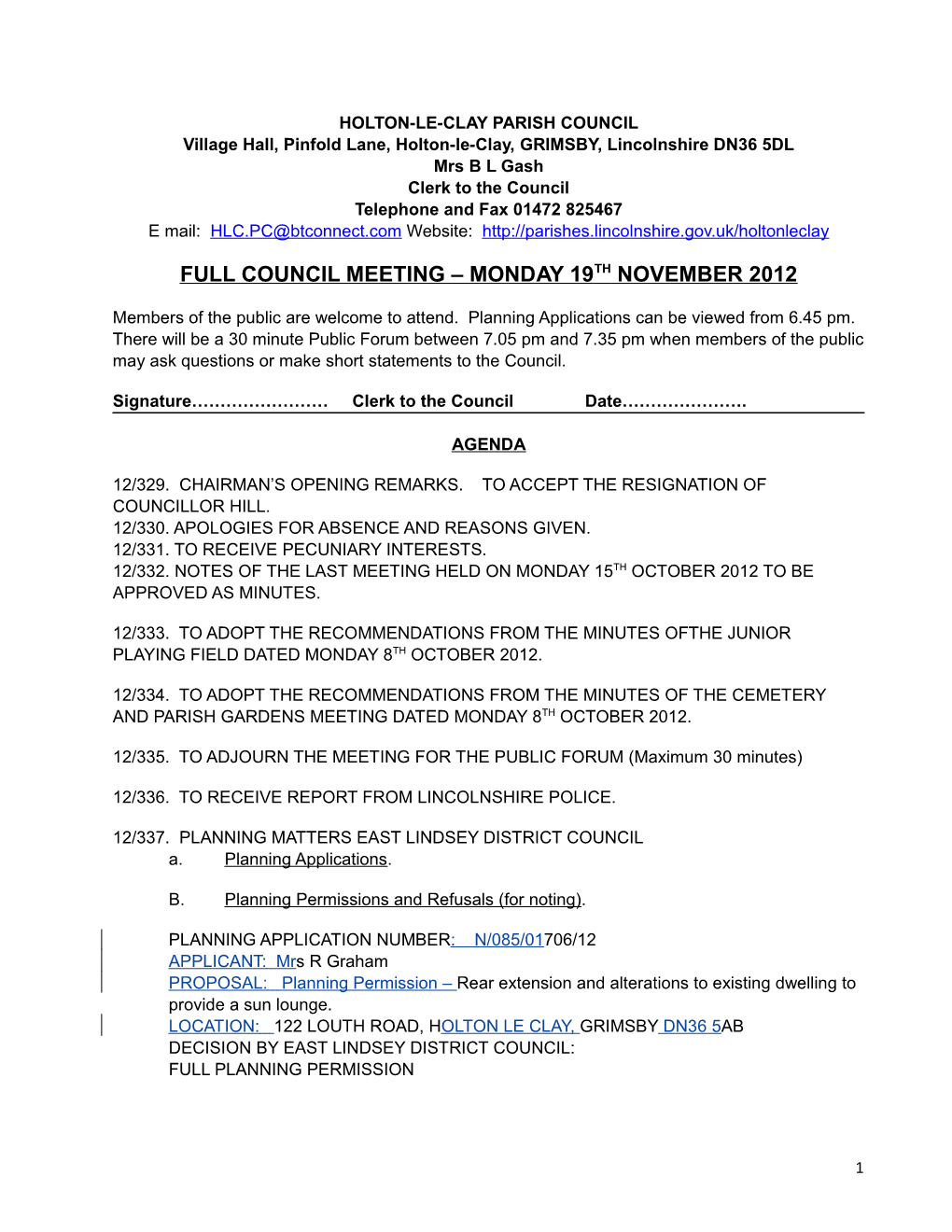 Holton Le Clay Parish Council Full Meeting to Be Held on Monday 15Th September 2008 Council s1