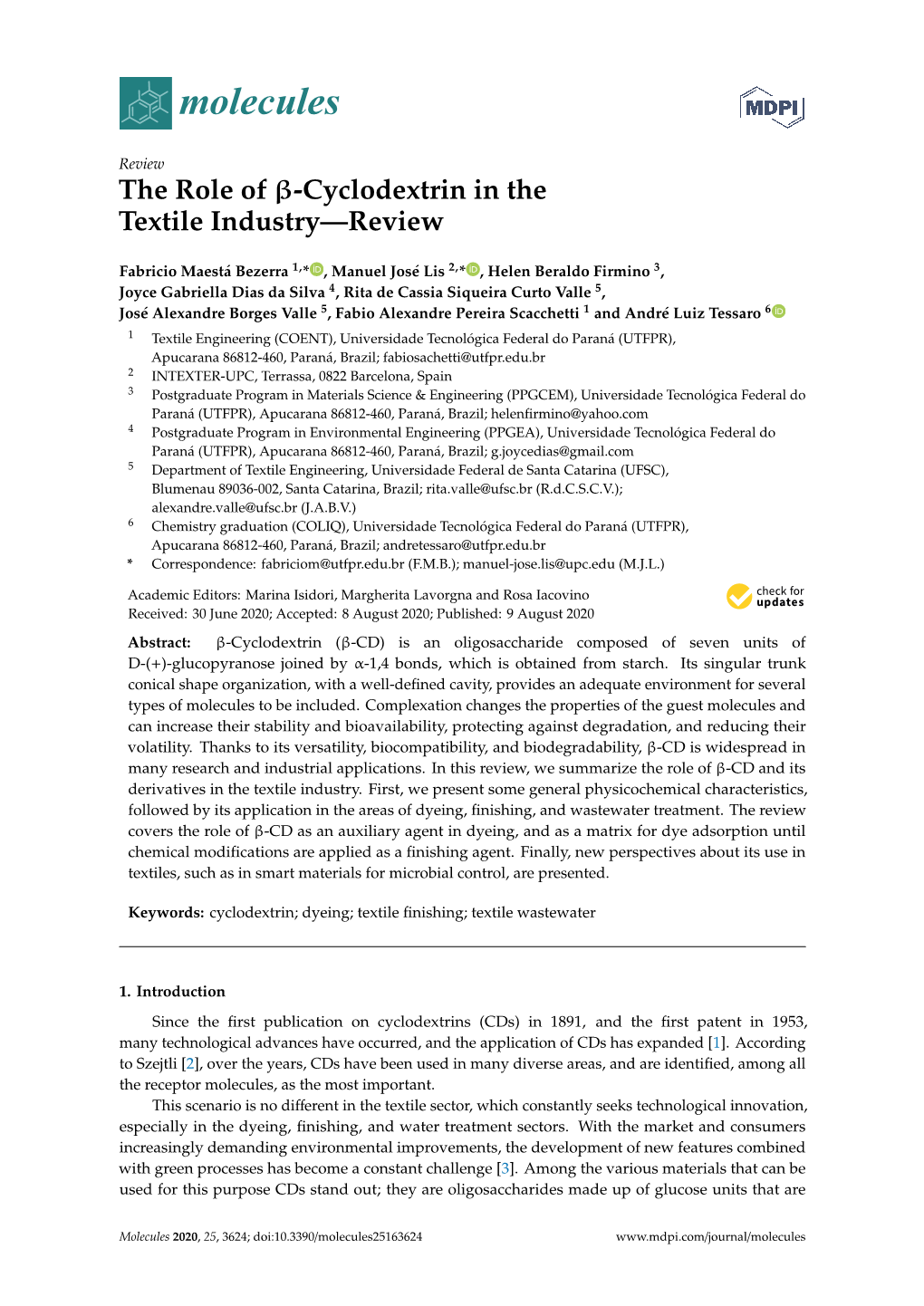 The Role of Β-Cyclodextrin in the Textile Industry—Review