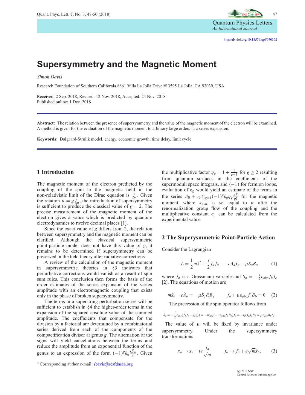 Supersymmetry and the Magnetic Moment