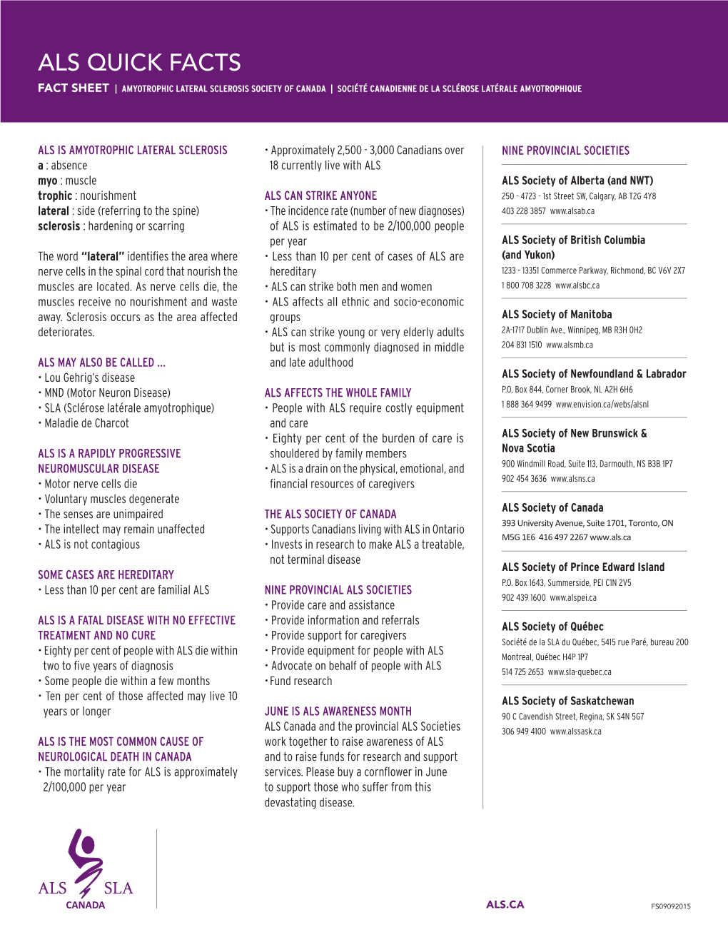 Als Quick Facts Fact Sheet | Amyotrophic Lateral Sclerosis Society of Canada | Société Canadienne De La Sclérose Latérale Amyotrophique