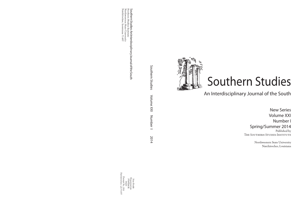 Southern Studies Institute Southern Studies the an Interdisciplinaryan Journal of the South Southern Studies