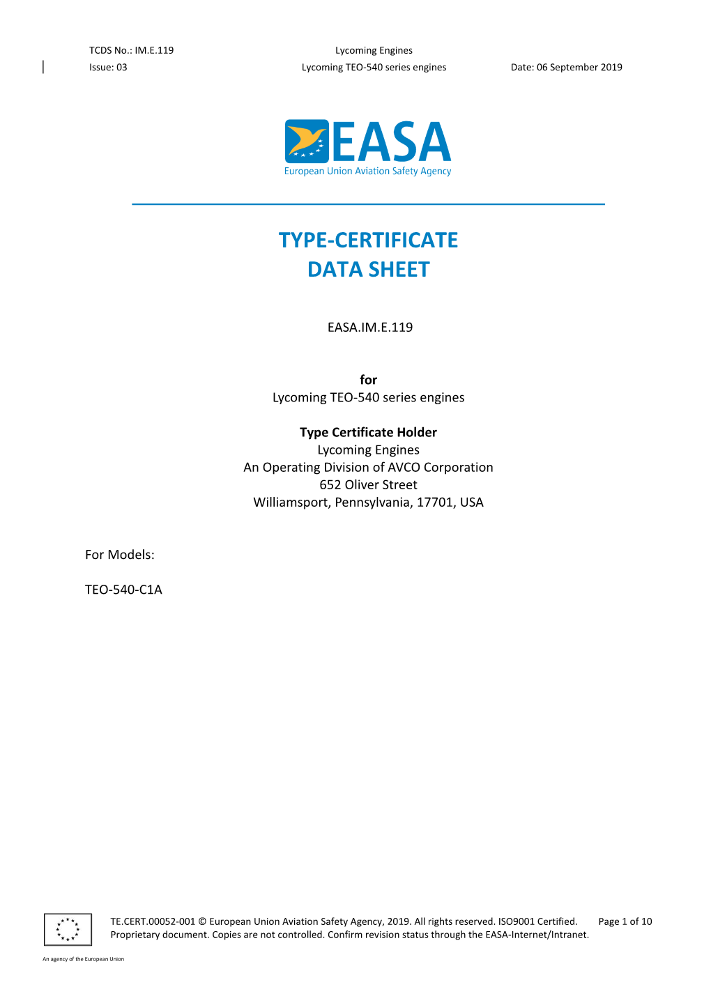 Type-Certificate Data Sheet