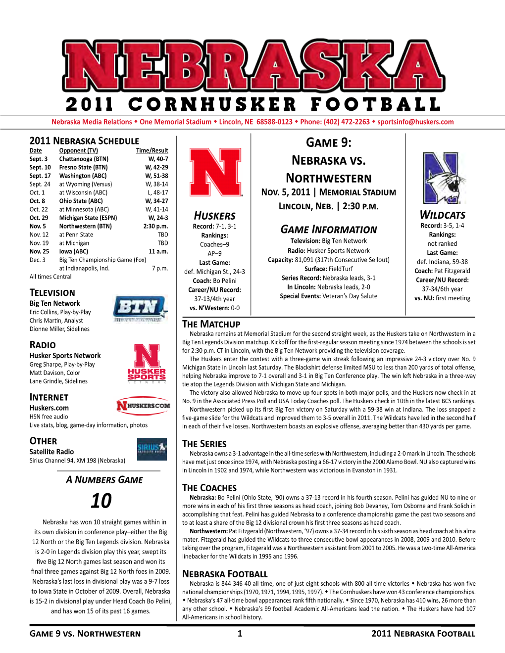 Nebraska Vs. Northwestern