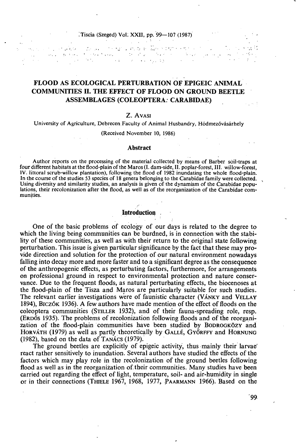 Flood As Ecological Perturbation of Epigeic Animal Communities Ii