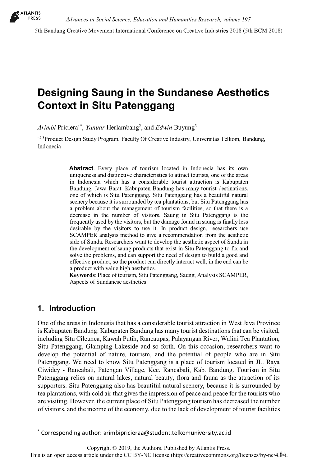 Designing Saung in the Sundanese Aesthetics Context in Situ Patenggang